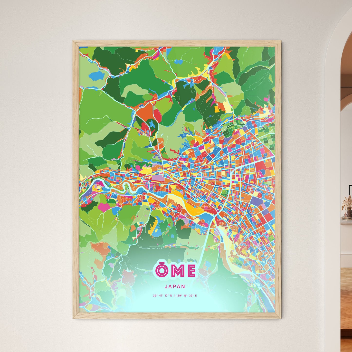 Colorful ŌME JAPAN Fine Art Map Crazy Colors