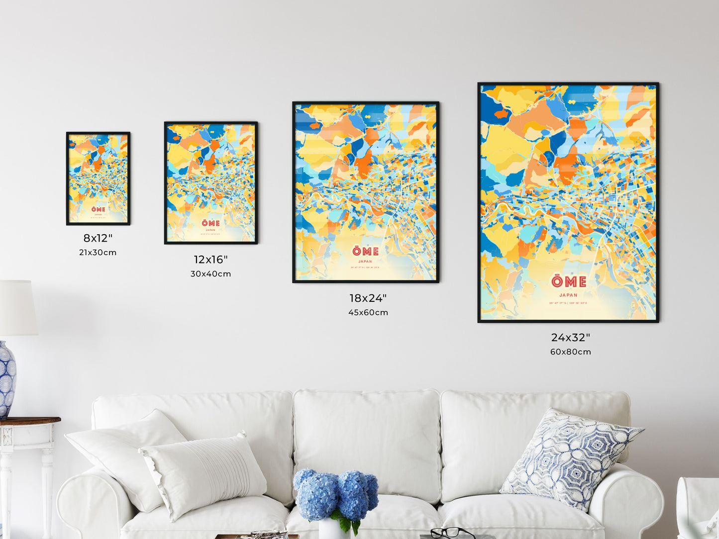 Colorful ŌME JAPAN Fine Art Map Blue Orange