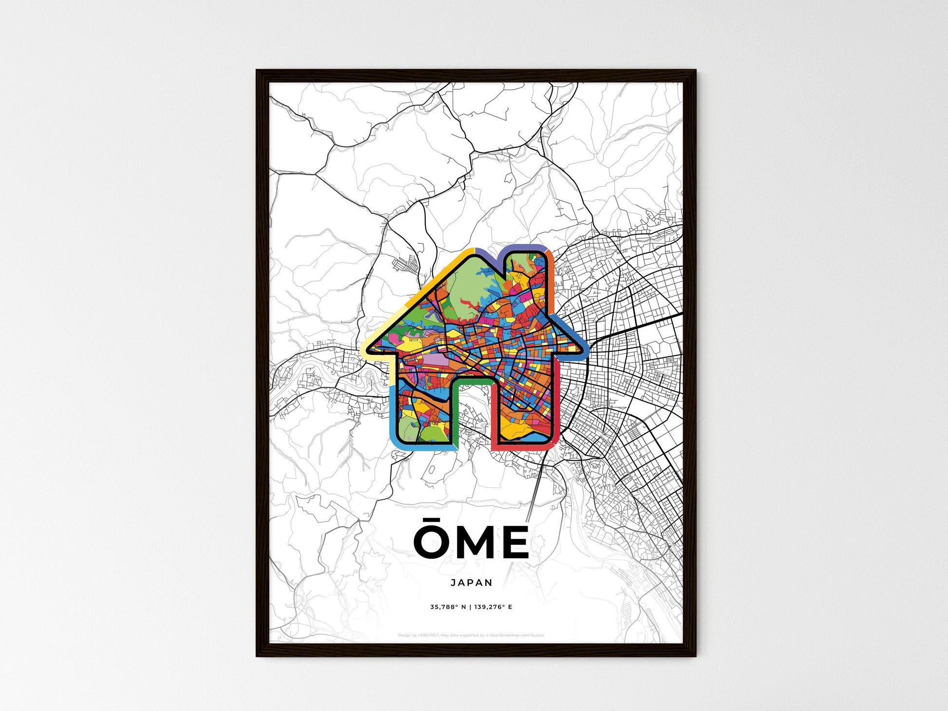 Ōme Japan wedding art map with home icon