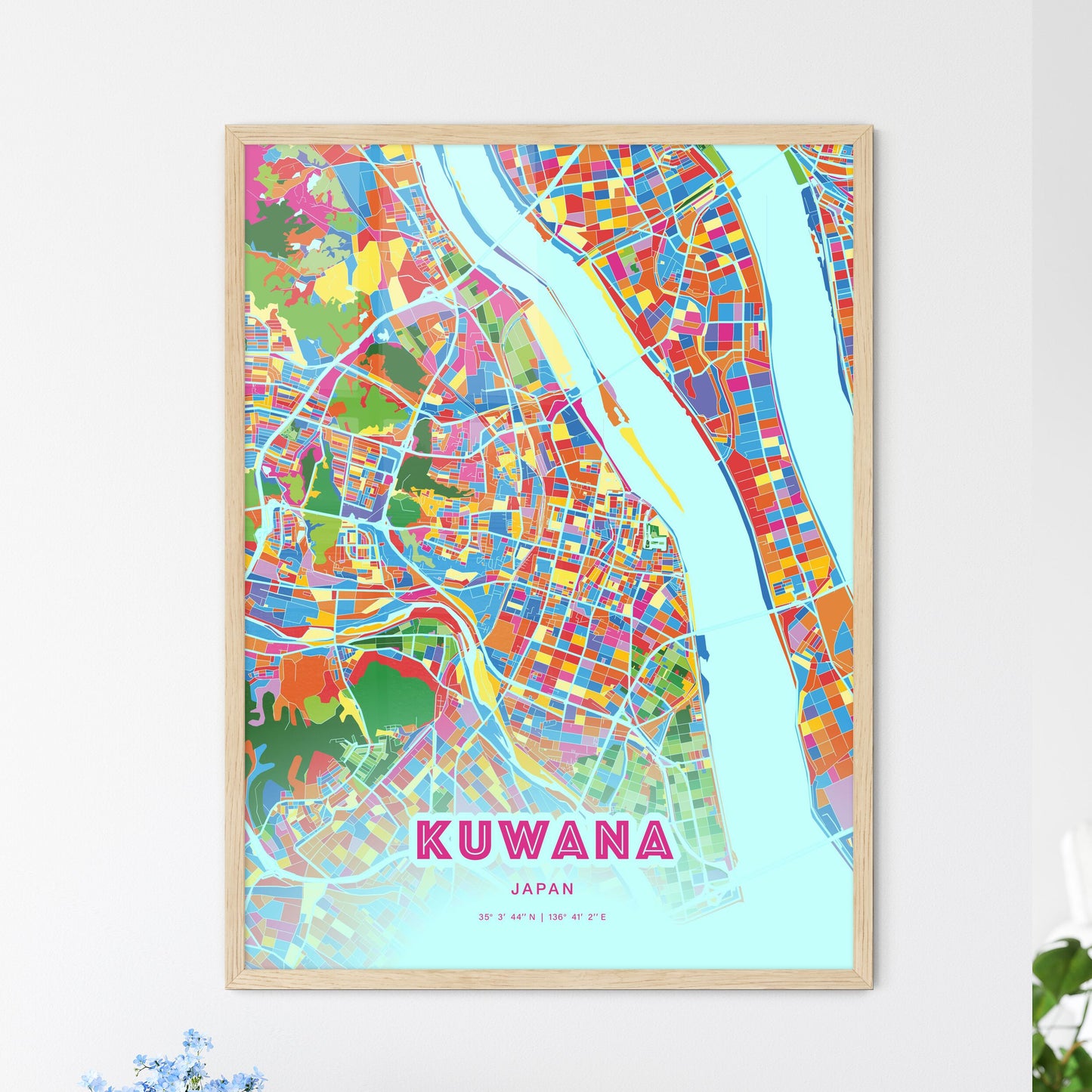 Colorful KUWANA JAPAN Fine Art Map Crazy Colors