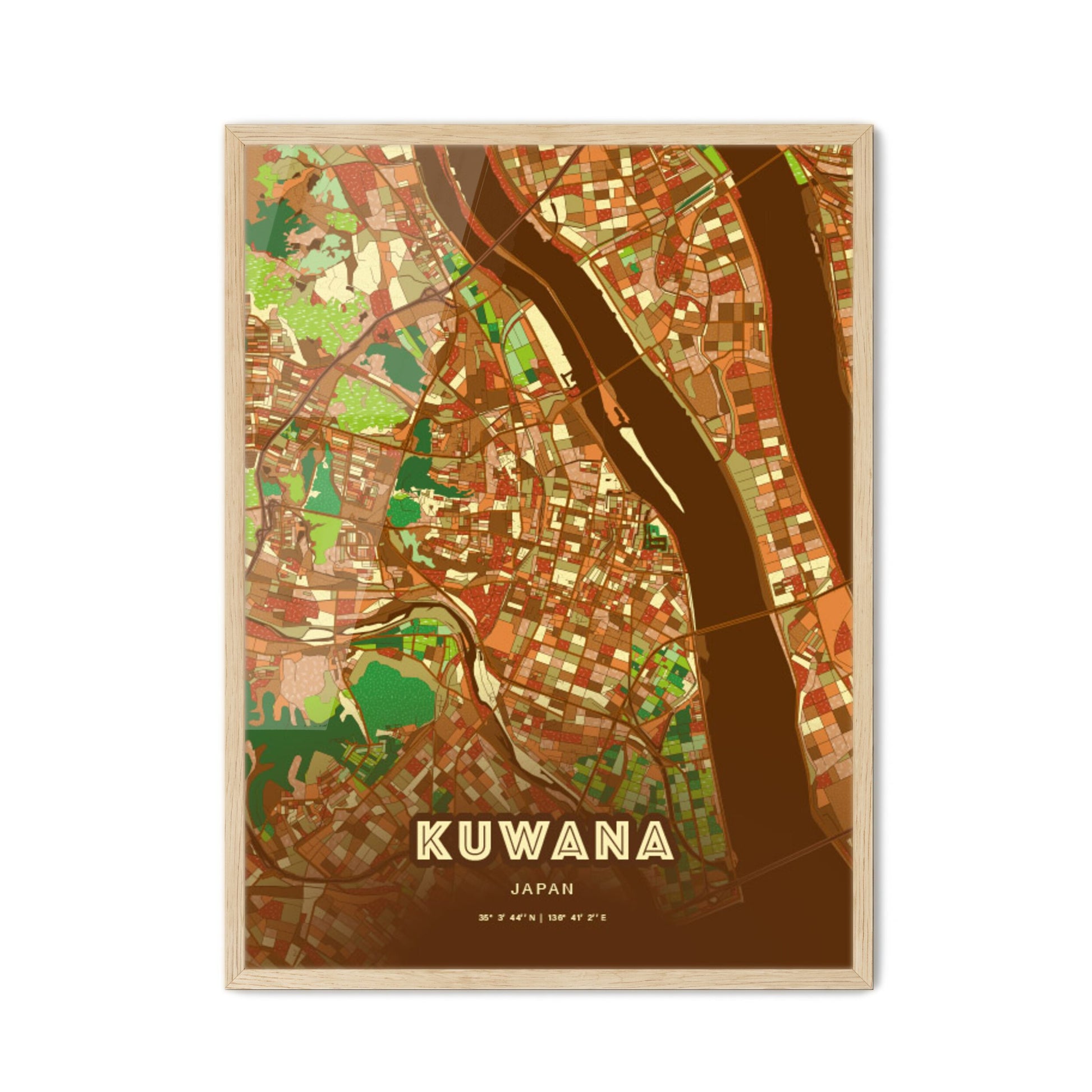 Colorful KUWANA JAPAN Fine Art Map Farmhouse