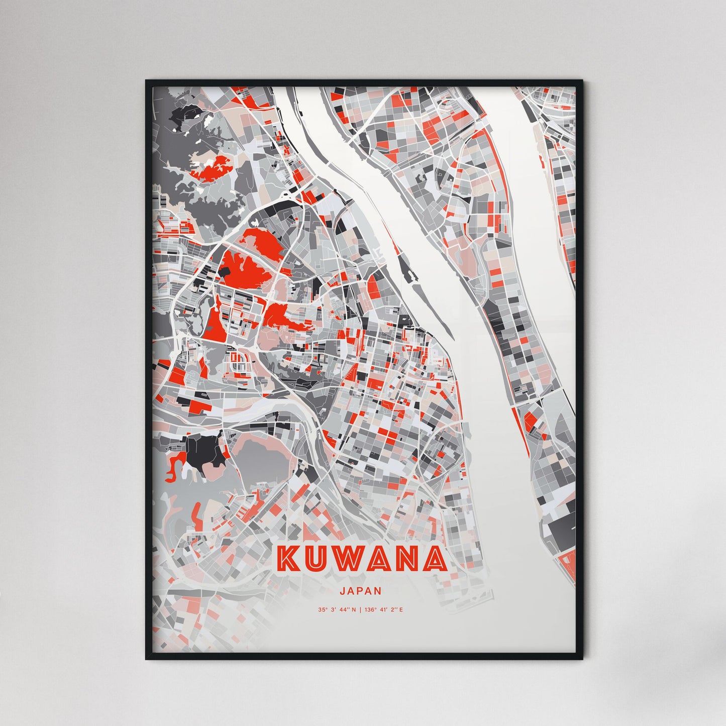 Colorful KUWANA JAPAN Fine Art Map Modern