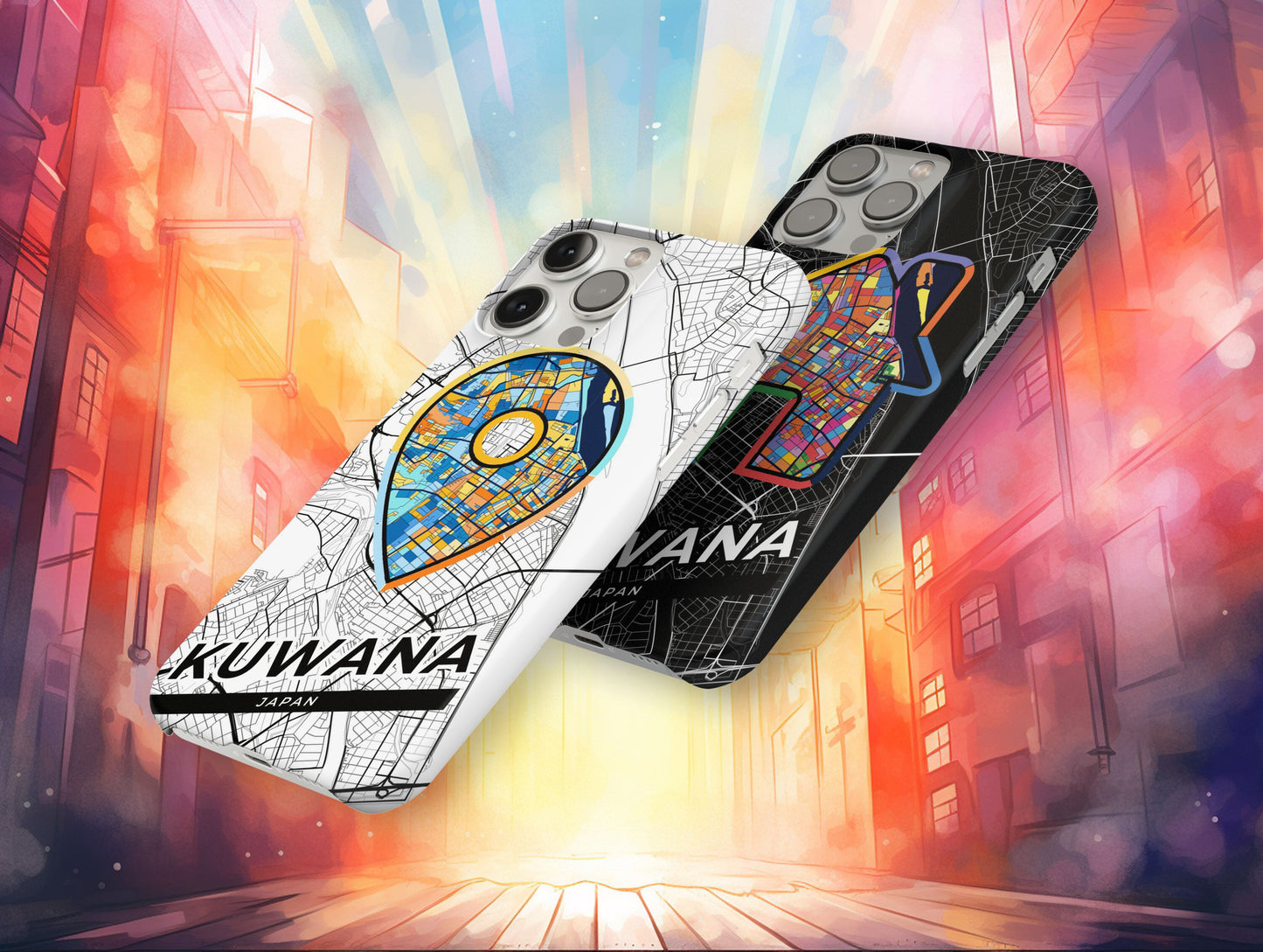 Kuwana Japan slim phone case with colorful icon. Birthday, wedding or housewarming gift. Couple match cases.