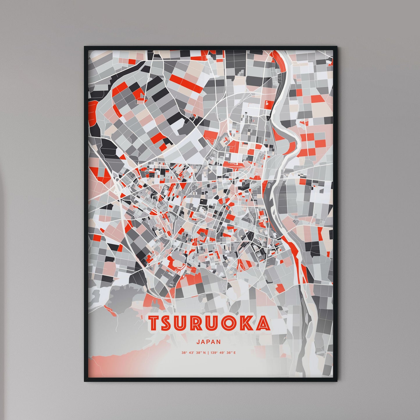 Colorful TSURUOKA JAPAN Fine Art Map Modern