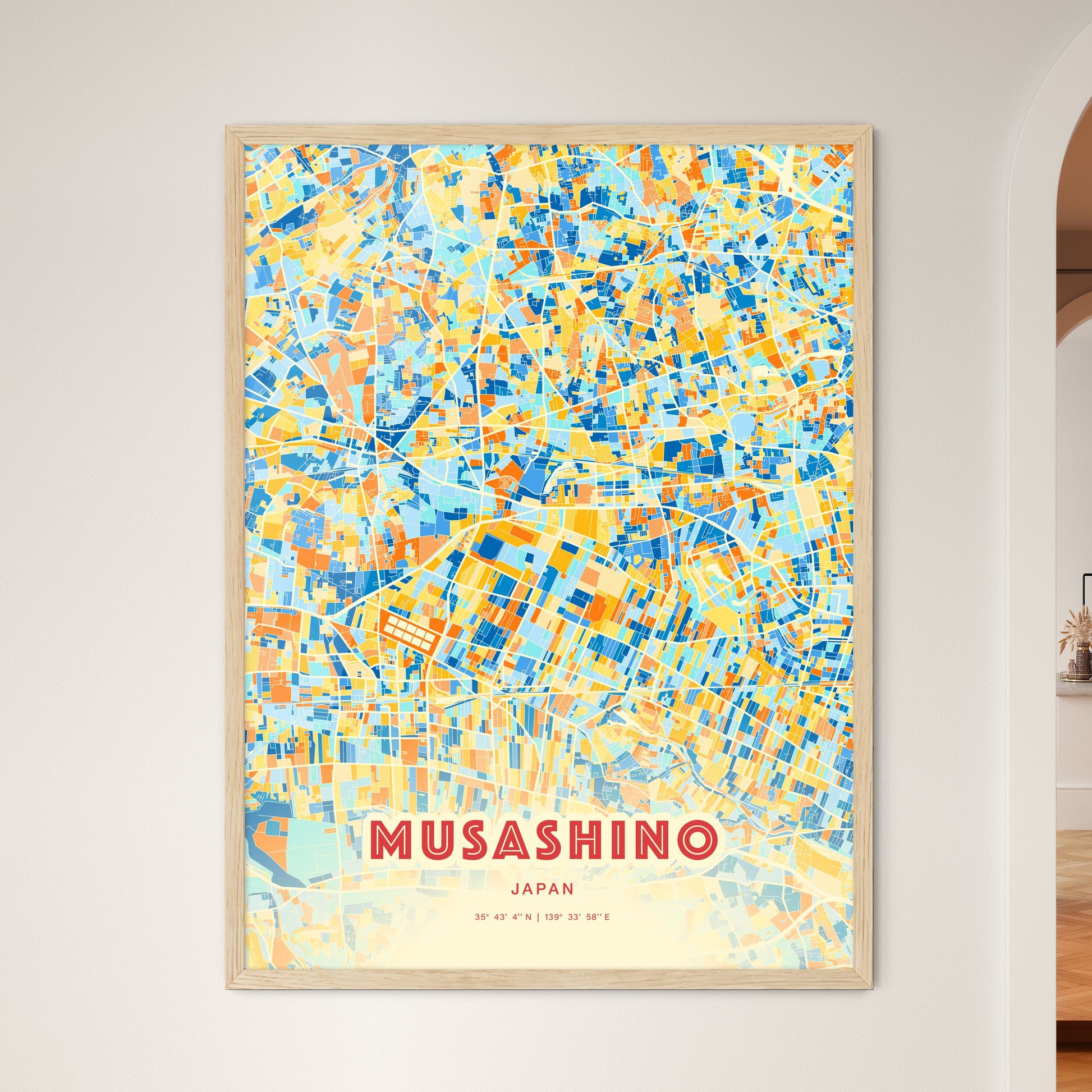 Colorful MUSASHINO JAPAN Fine Art Map Blue Orange