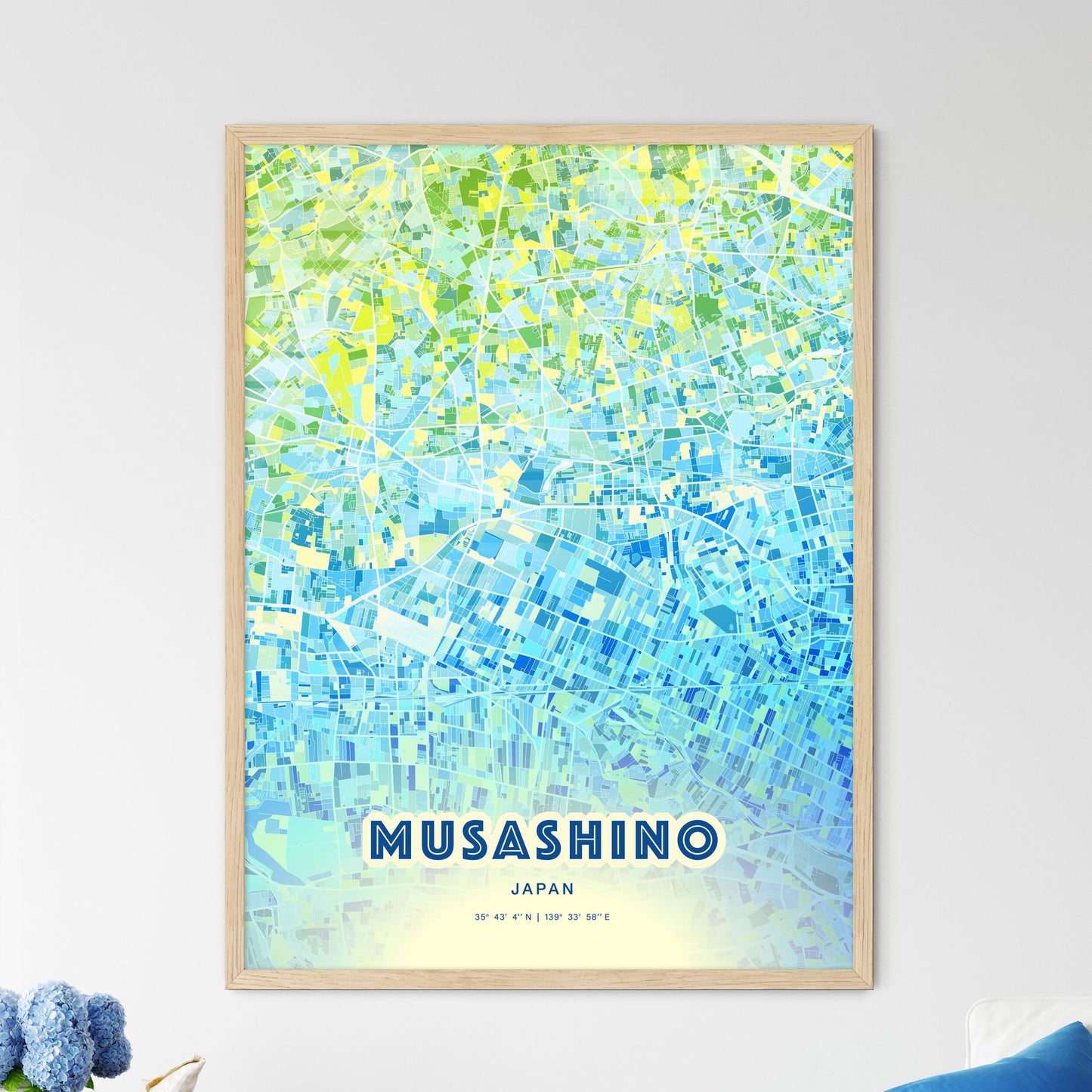 Colorful MUSASHINO JAPAN Fine Art Map Cool Blue