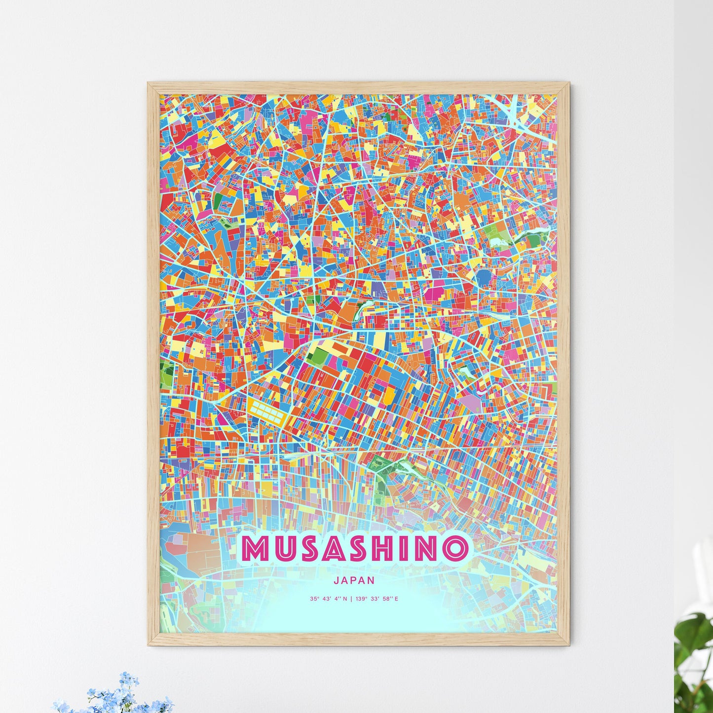Colorful MUSASHINO JAPAN Fine Art Map Crazy Colors