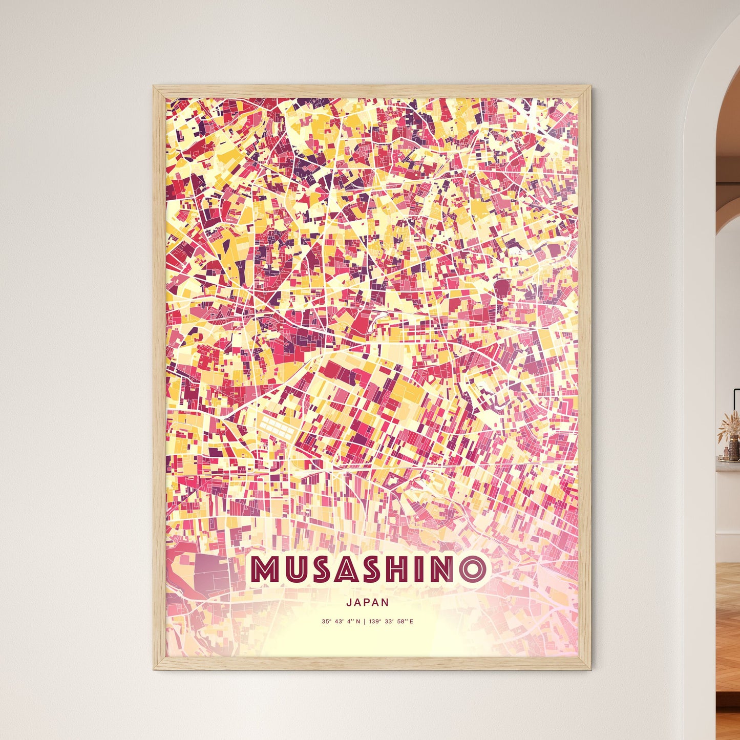 Colorful MUSASHINO JAPAN Fine Art Map Hot Red