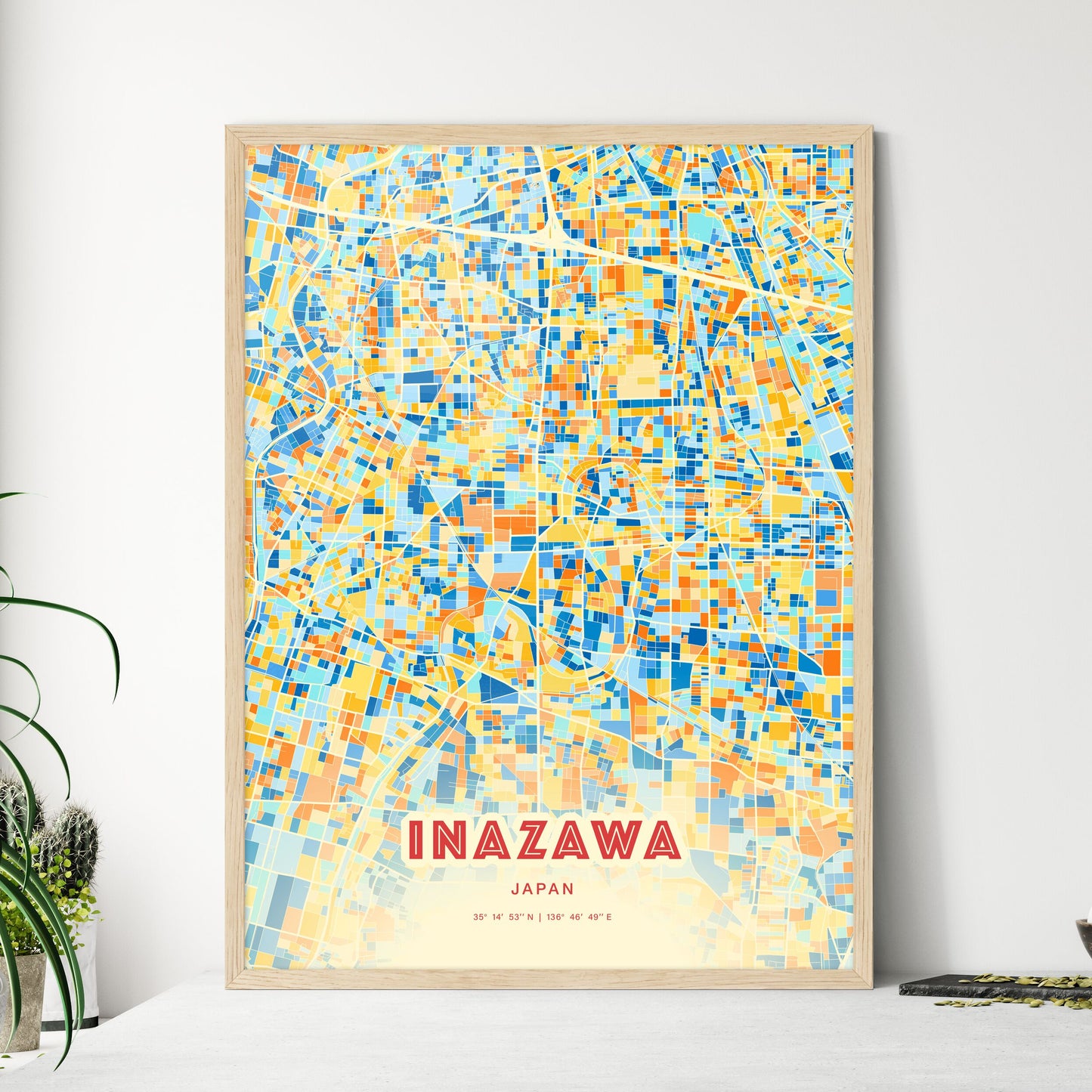 Colorful INAZAWA JAPAN Fine Art Map Blue Orange