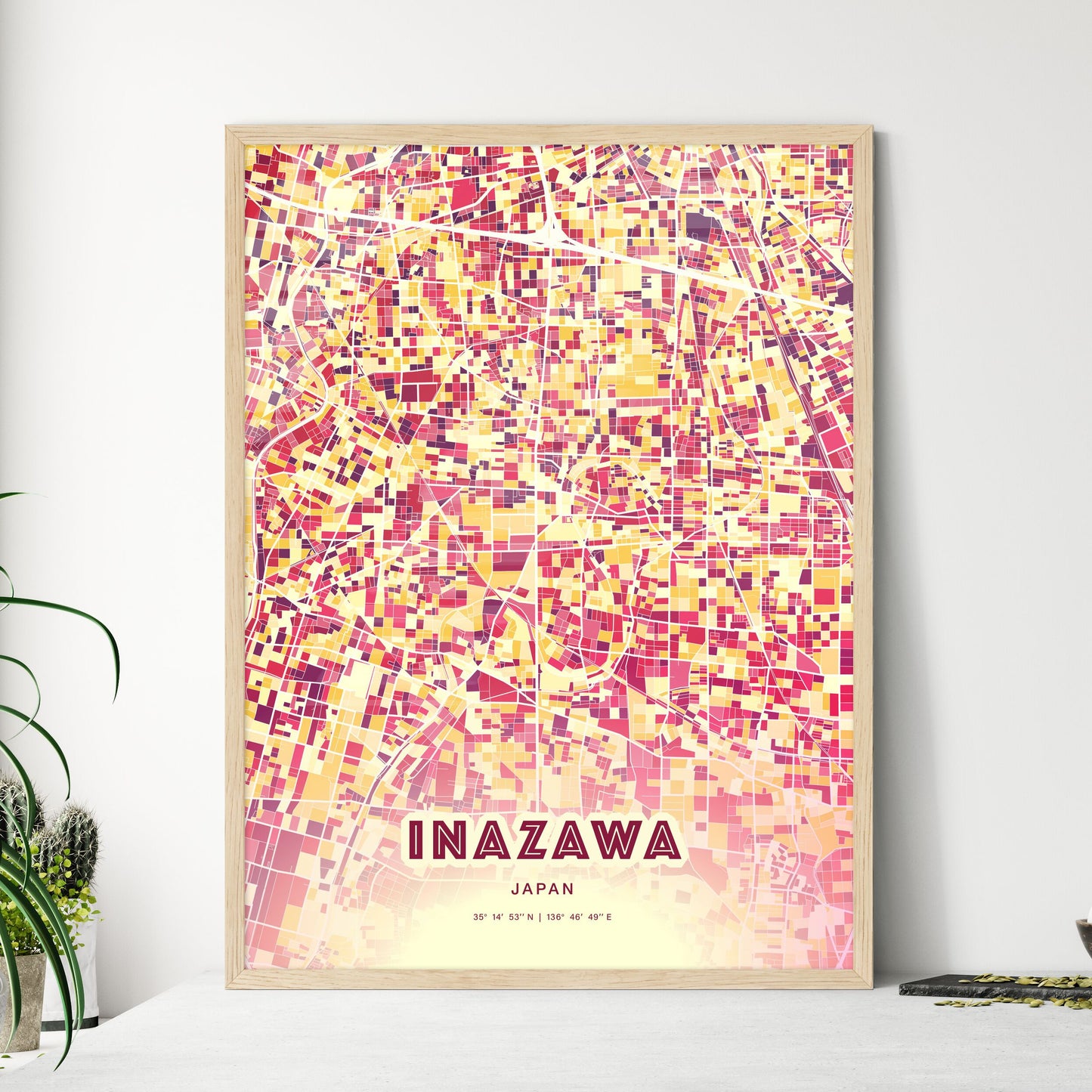 Colorful INAZAWA JAPAN Fine Art Map Hot Red