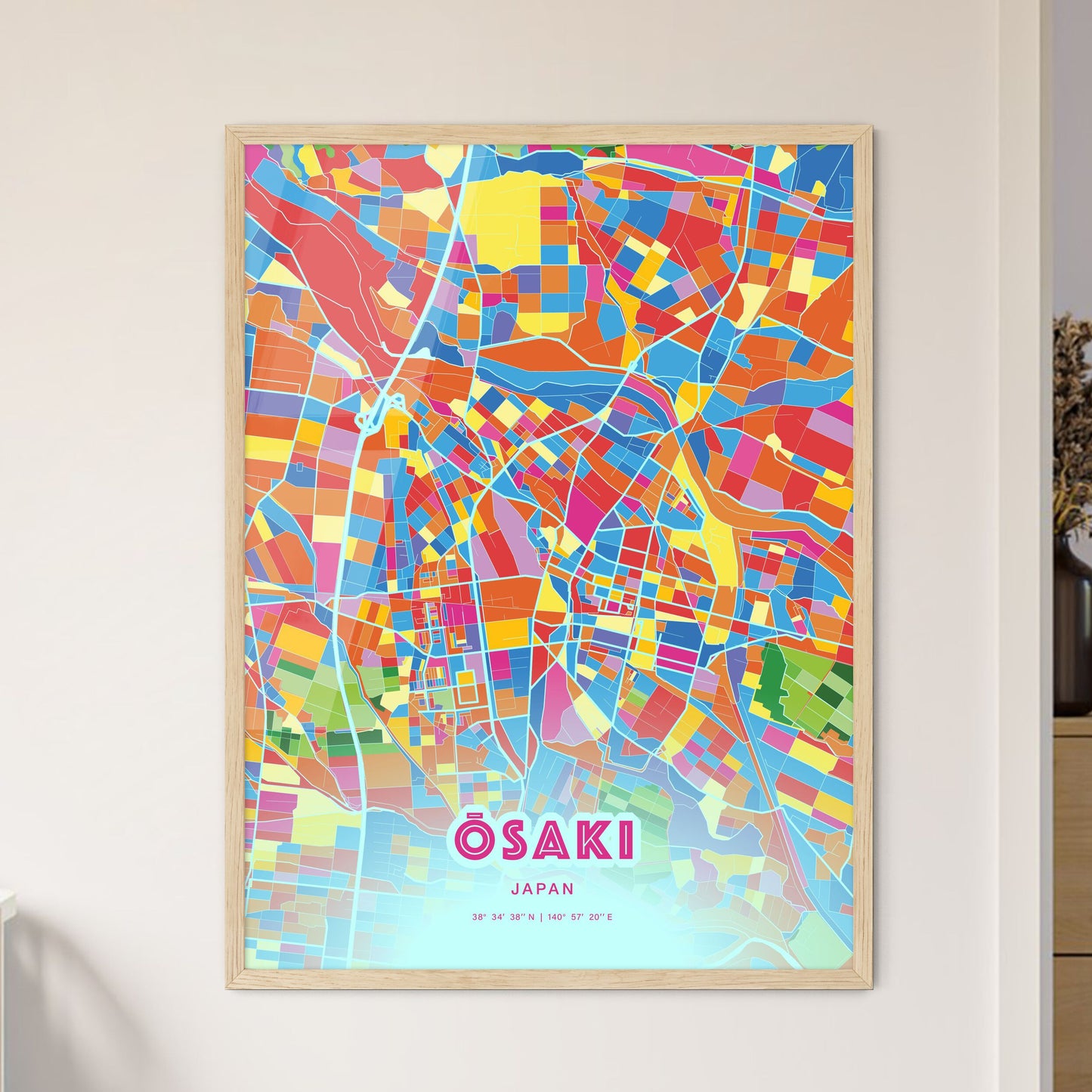 Colorful ŌSAKI JAPAN Fine Art Map Crazy Colors