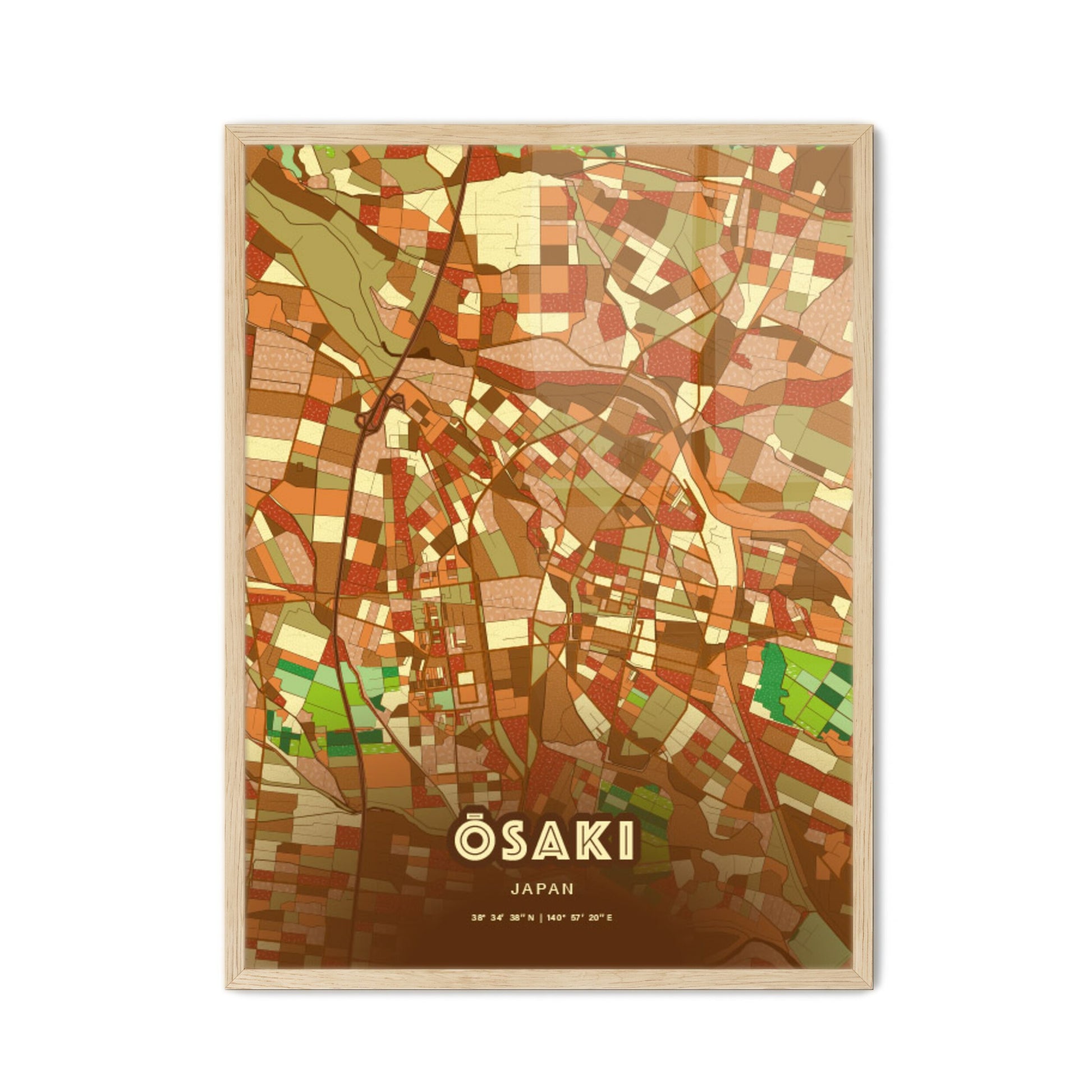 Colorful ŌSAKI JAPAN Fine Art Map Farmhouse