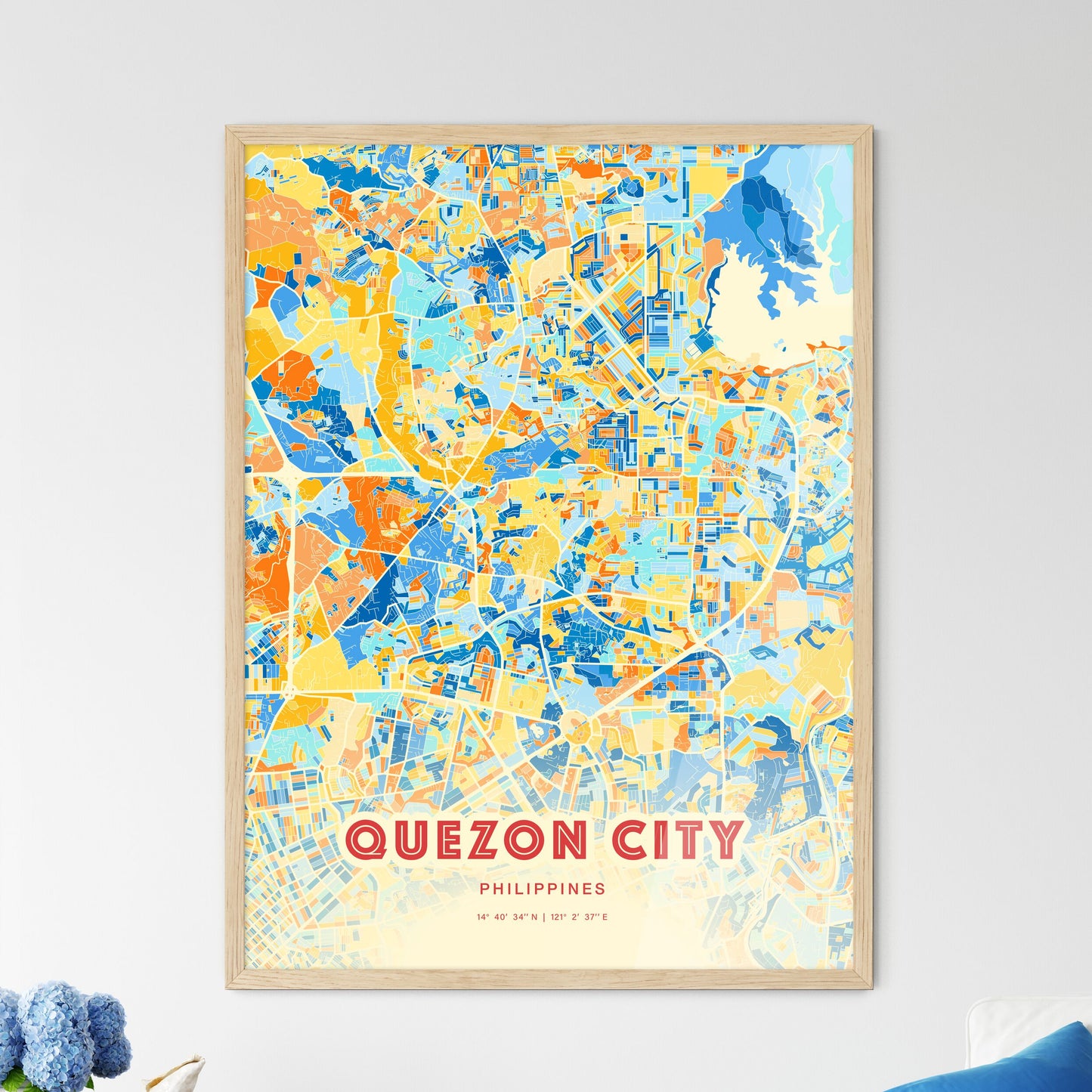Colorful Quezon City Philippines Fine Art Map Blue Orange
