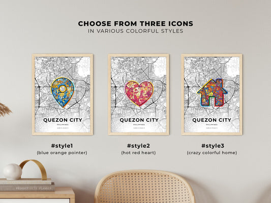 Quezon City Philippines maps with colorful icons