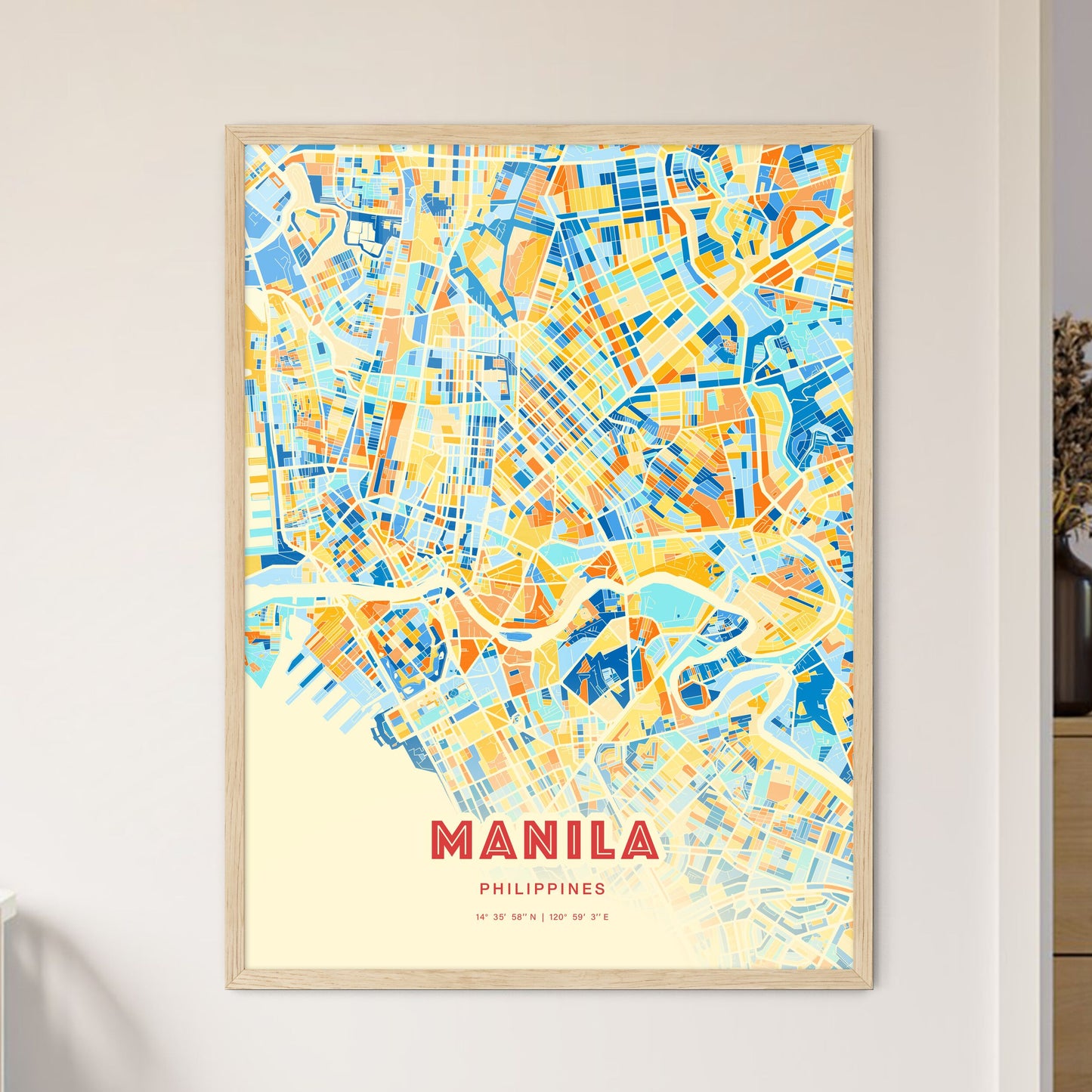 Colorful Manila Philippines Fine Art Map Blue Orange