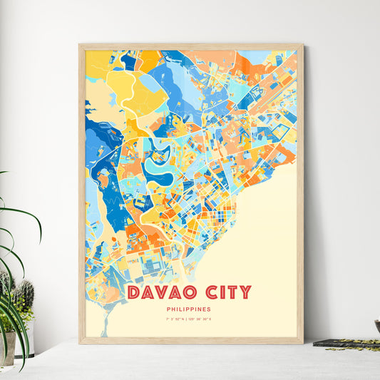 Colorful DAVAO CITY PHILIPPINES Fine Art Map Blue Orange