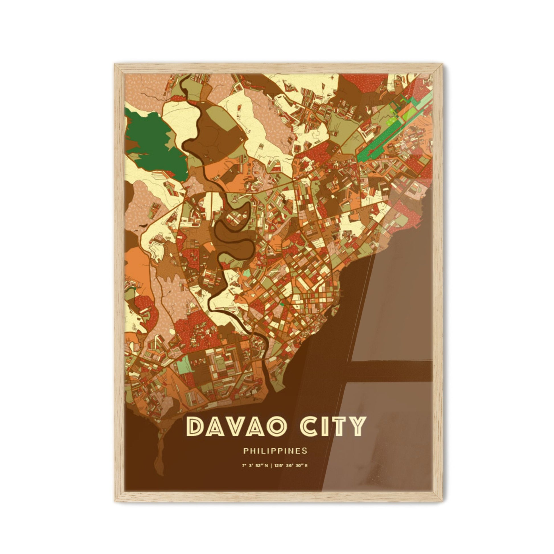 Colorful DAVAO CITY PHILIPPINES Fine Art Map Farmhouse