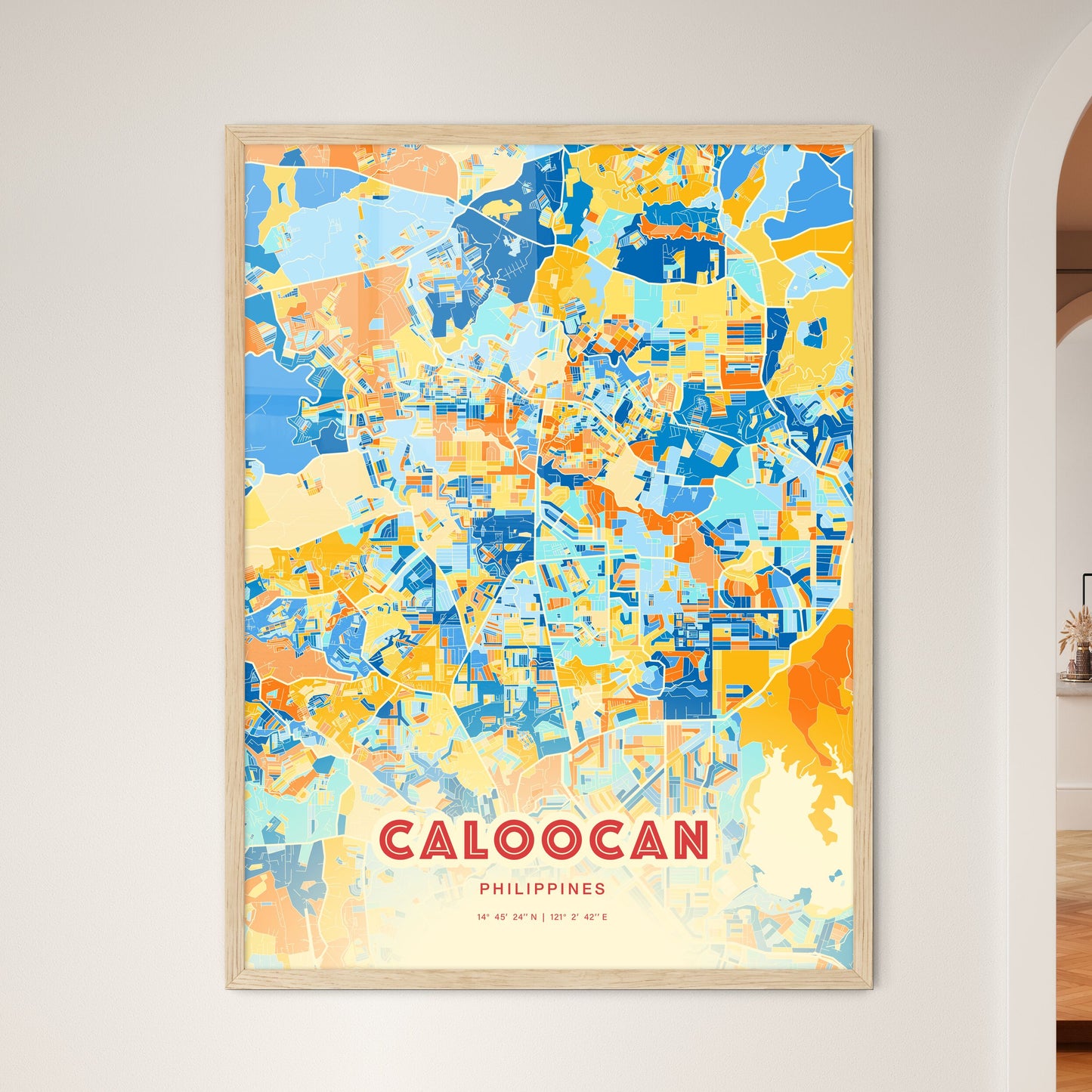 Colorful CALOOCAN PHILIPPINES Fine Art Map Blue Orange