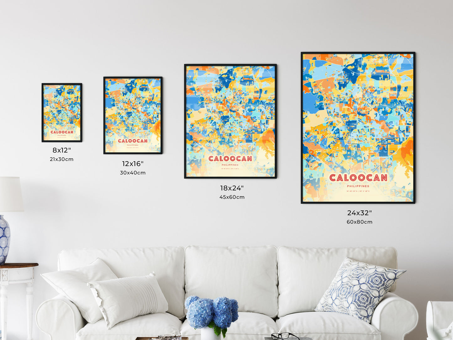 Colorful CALOOCAN PHILIPPINES Fine Art Map Blue Orange