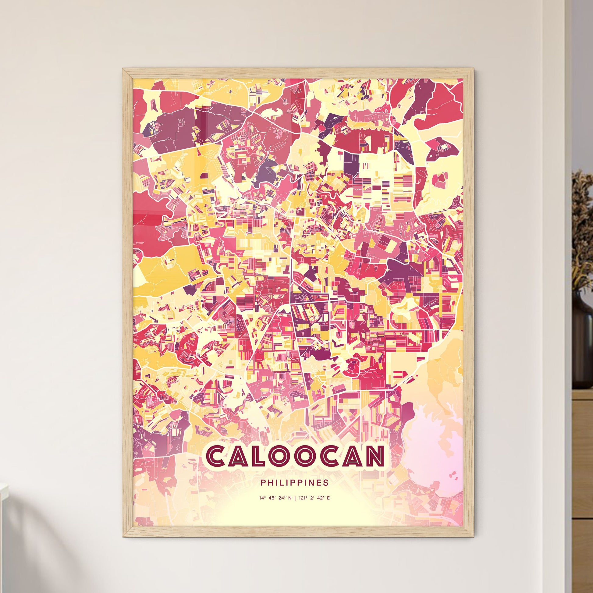 Colorful CALOOCAN PHILIPPINES Fine Art Map Hot Red