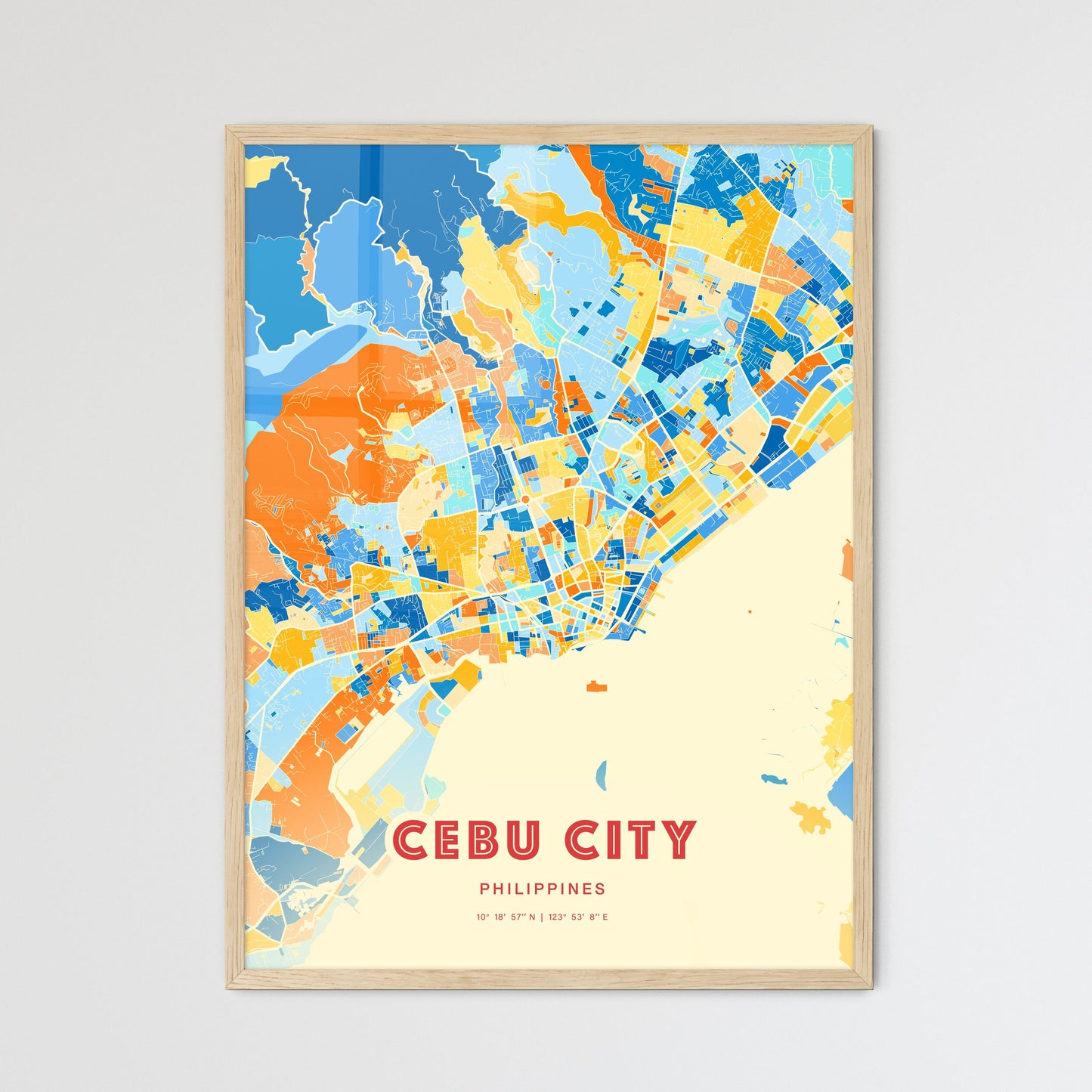 Colorful Cebu City Philippines Fine Art Map Blue Orange