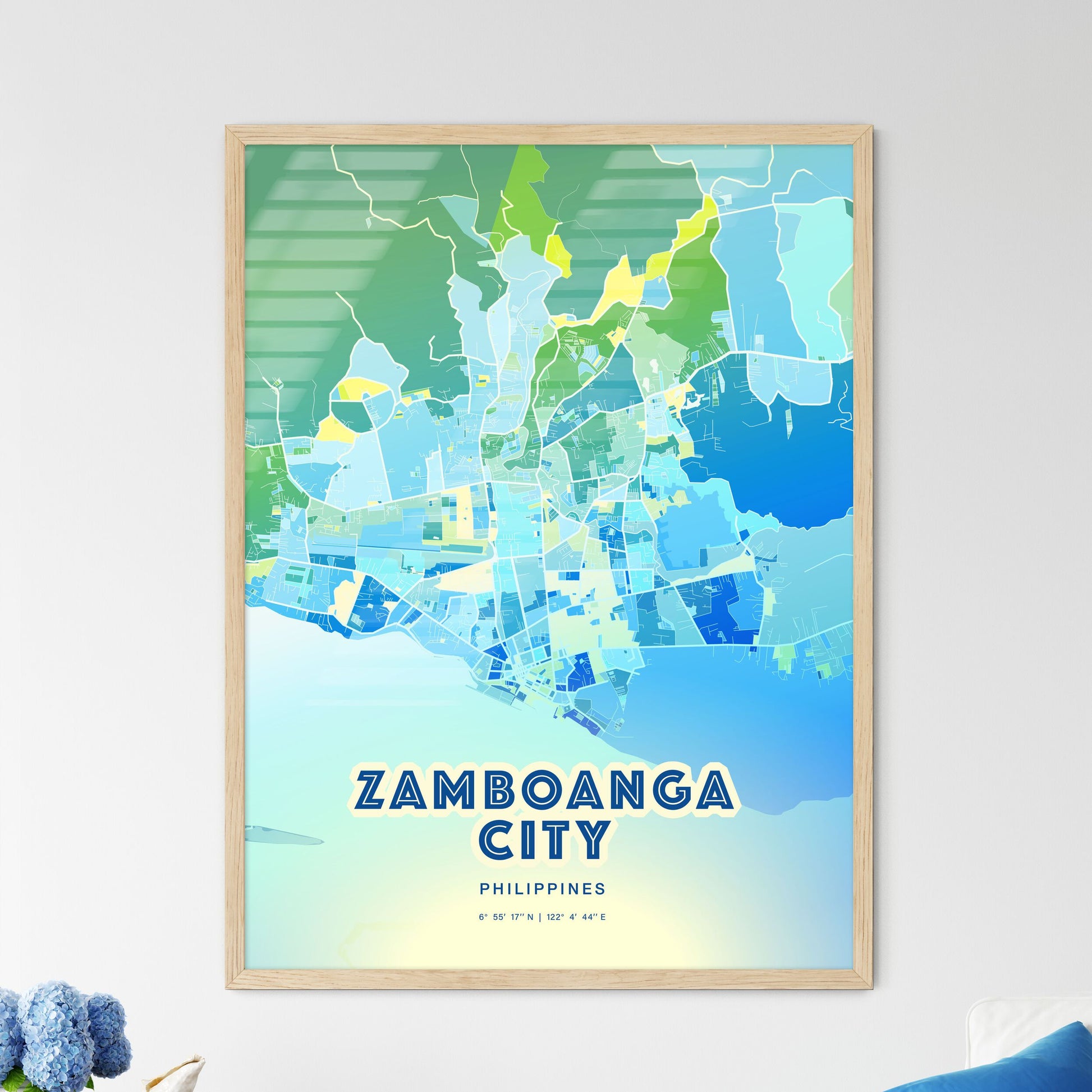 Colorful ZAMBOANGA CITY PHILIPPINES Fine Art Map Cool Blue