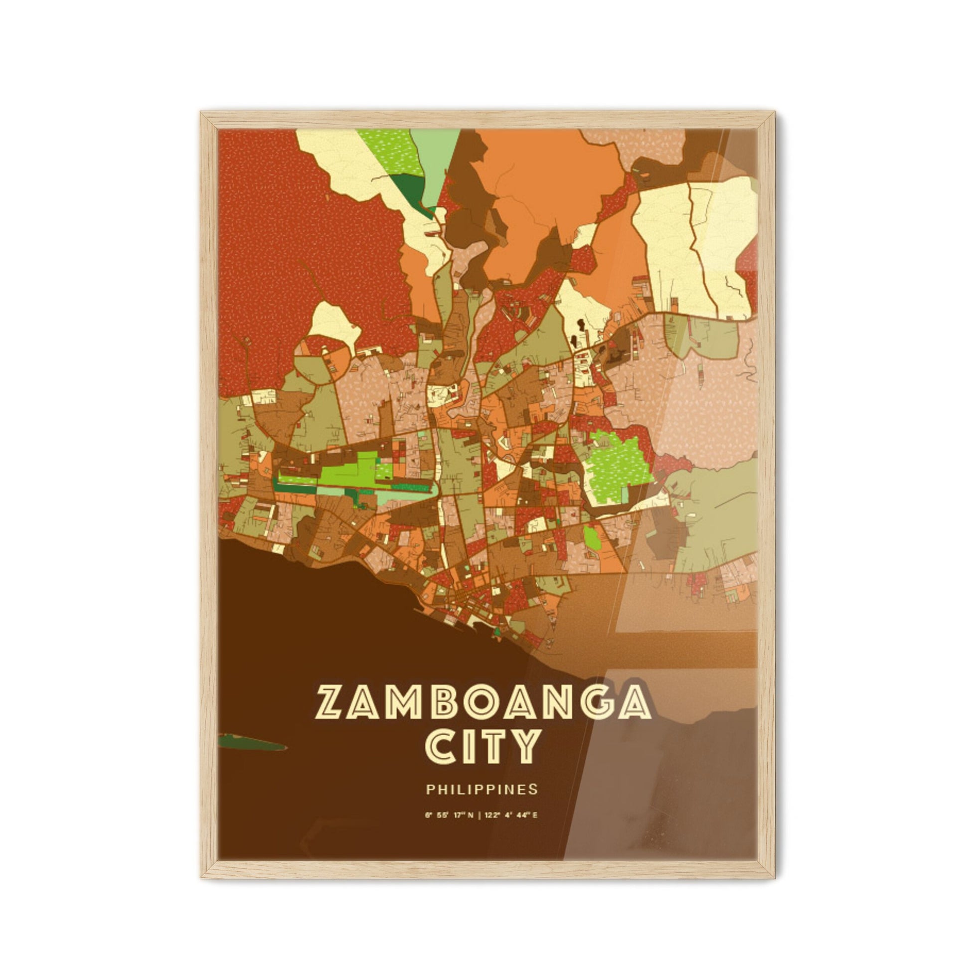 Colorful ZAMBOANGA CITY PHILIPPINES Fine Art Map Farmhouse