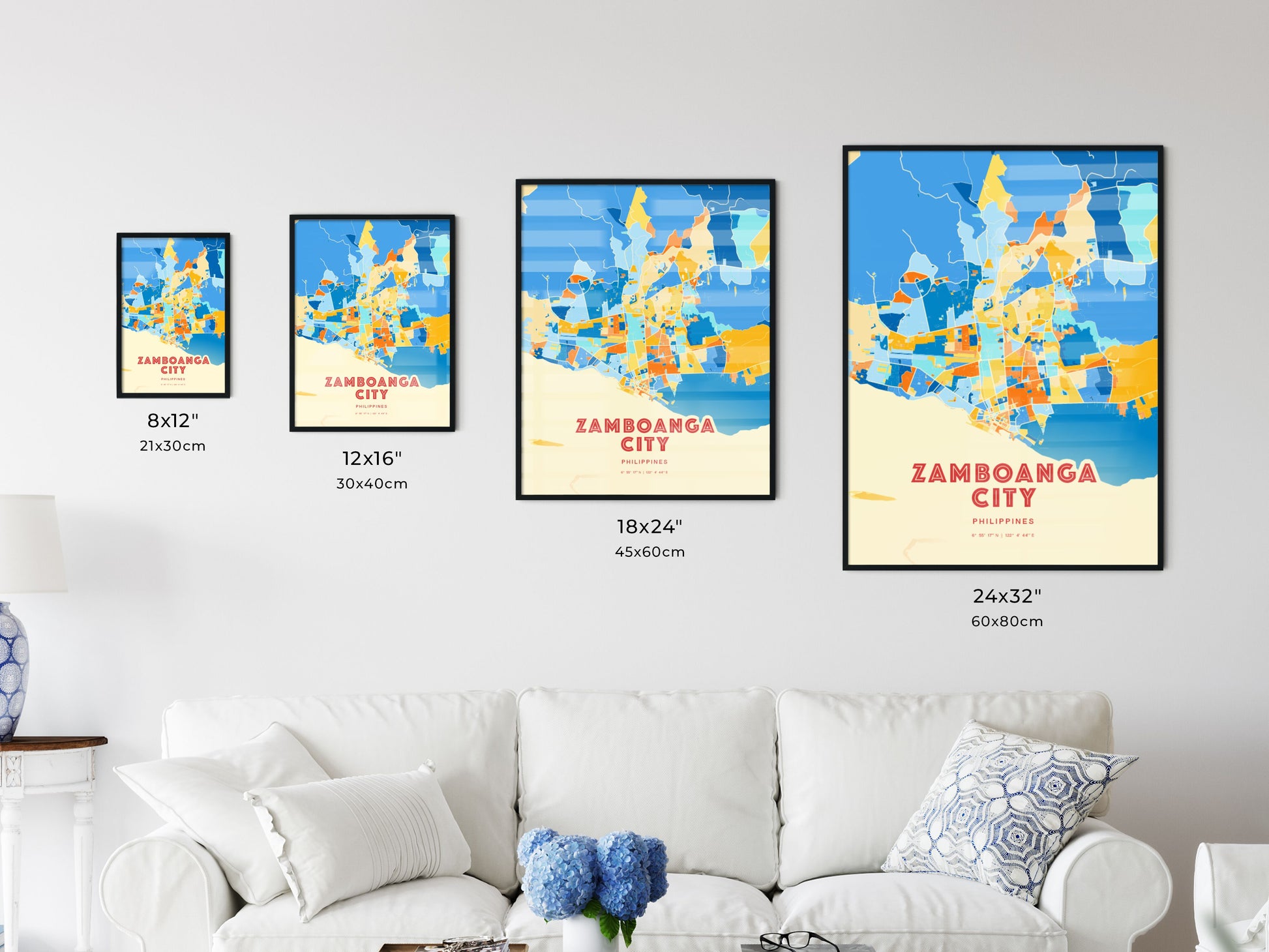 Colorful ZAMBOANGA CITY PHILIPPINES Fine Art Map Blue Orange