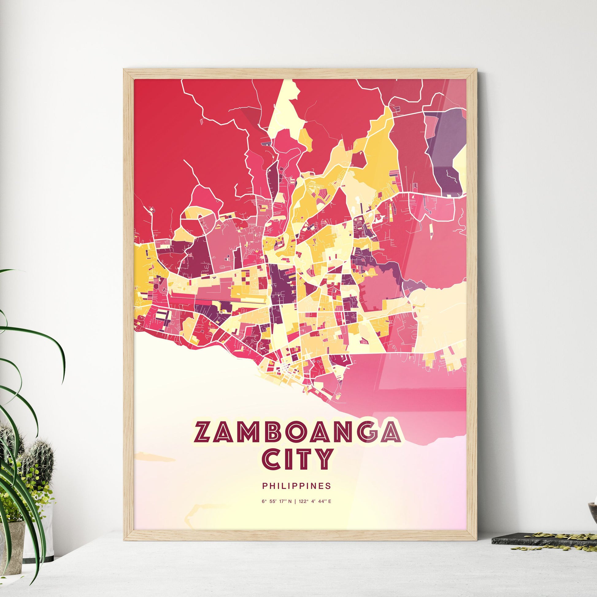 Colorful ZAMBOANGA CITY PHILIPPINES Fine Art Map Hot Red