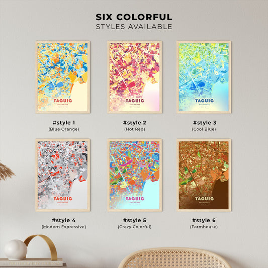 Colorful TAGUIG PHILIPPINES Fine Art Map Blue Orange