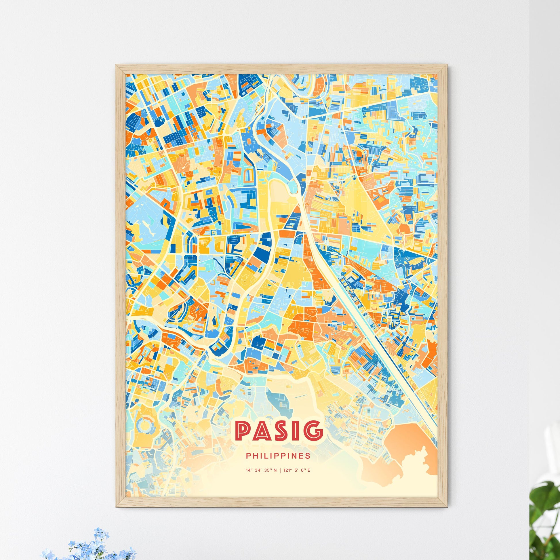 Colorful PASIG PHILIPPINES Fine Art Map Blue Orange