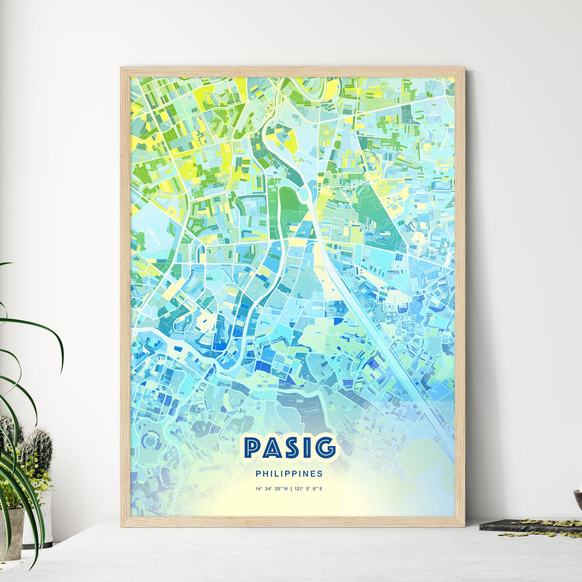 Colorful PASIG PHILIPPINES Fine Art Map Cool Blue