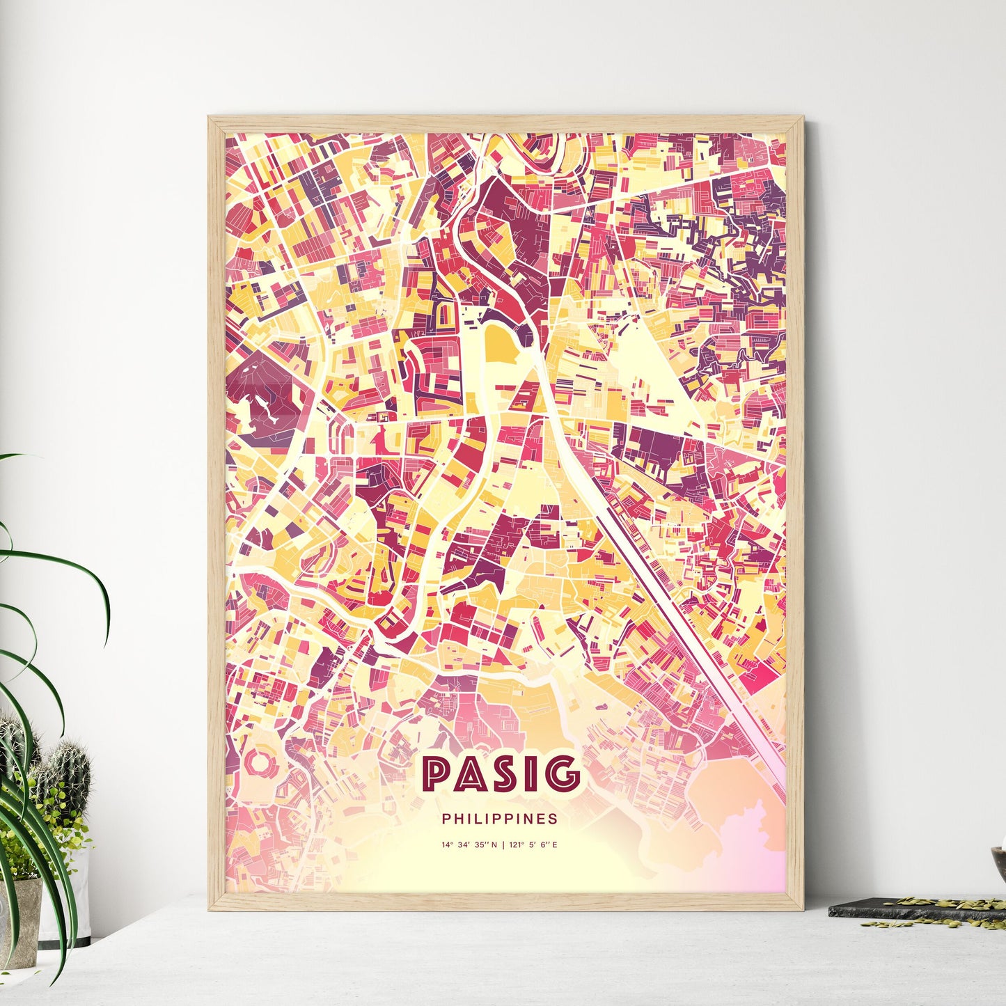 Colorful PASIG PHILIPPINES Fine Art Map Hot Red