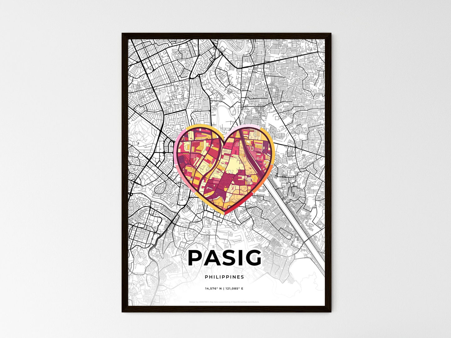 Pasig Philippines wedding art map with heart icon