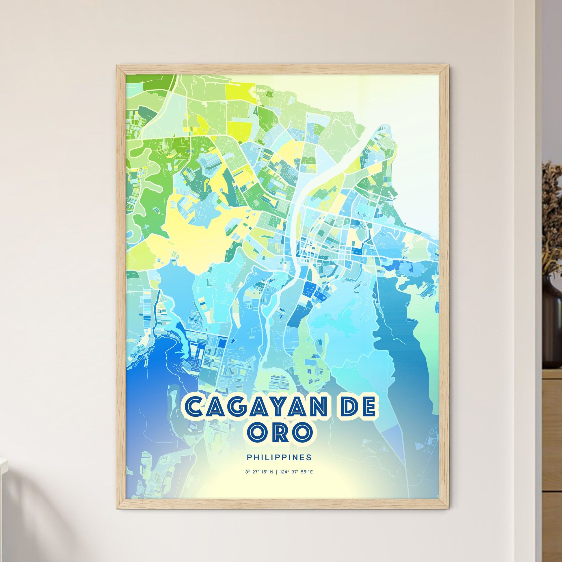 Colorful CAGAYAN DE ORO PHILIPPINES Fine Art Map Cool Blue