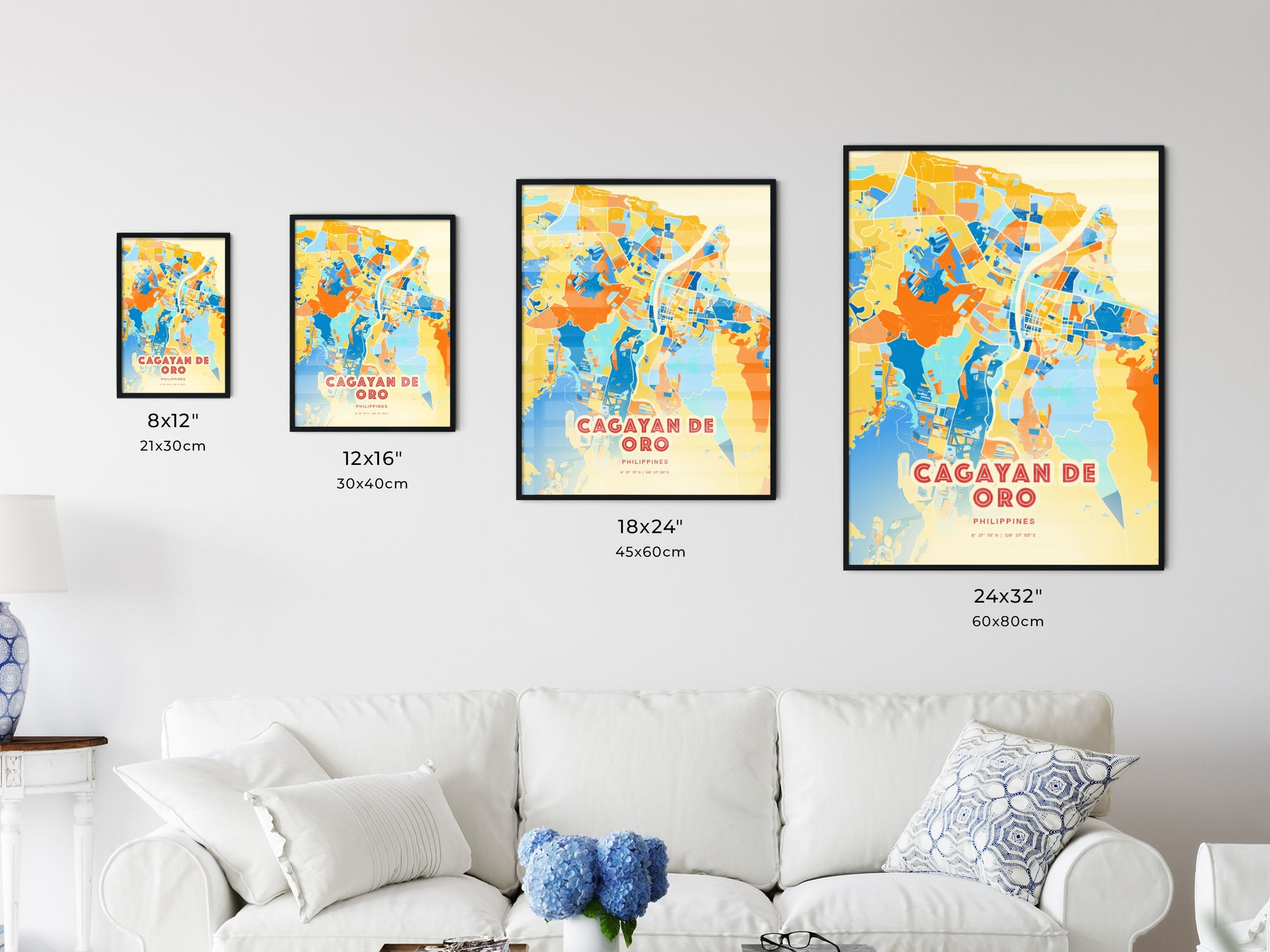 Colorful CAGAYAN DE ORO PHILIPPINES Fine Art Map Blue Orange