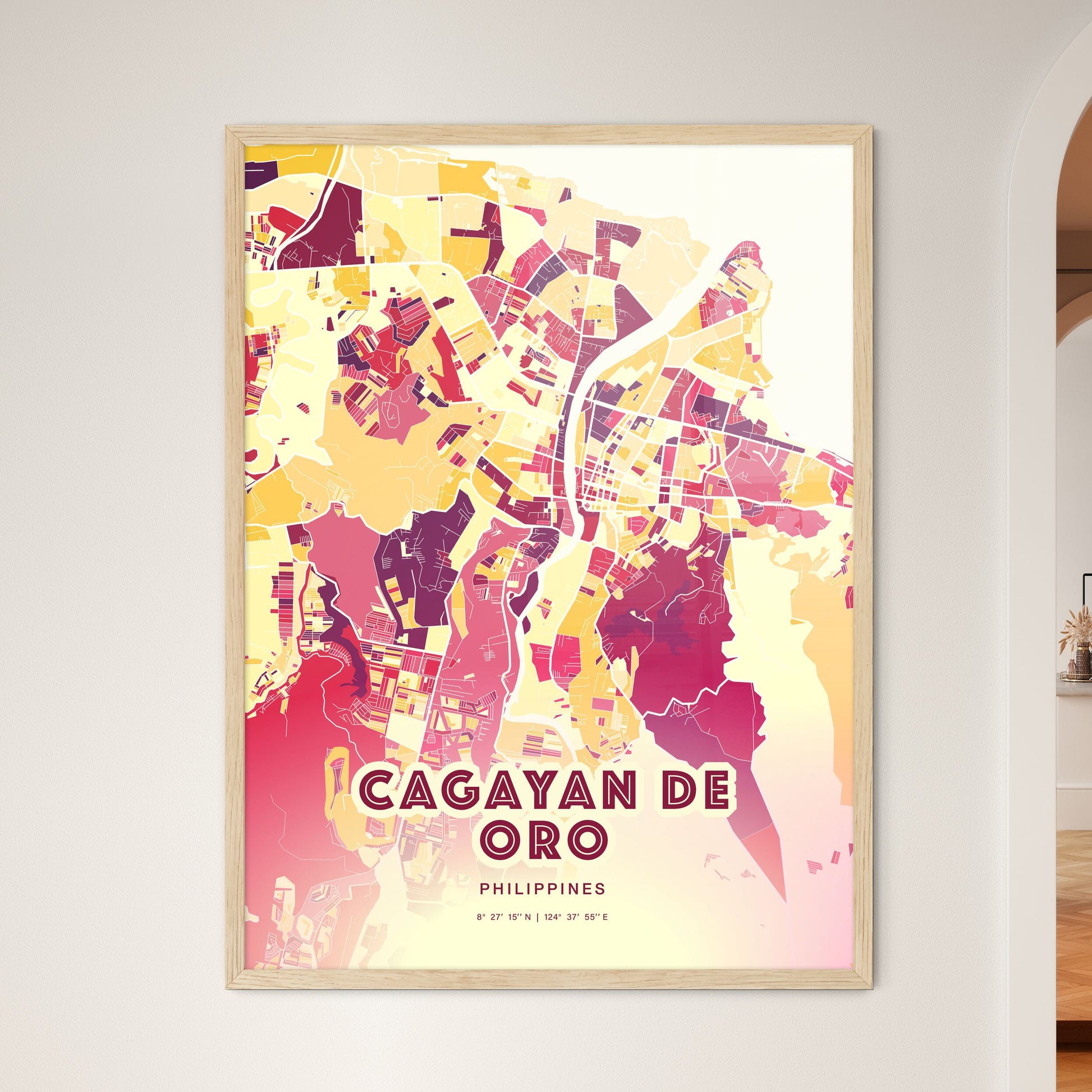 Colorful CAGAYAN DE ORO PHILIPPINES Fine Art Map Hot Red