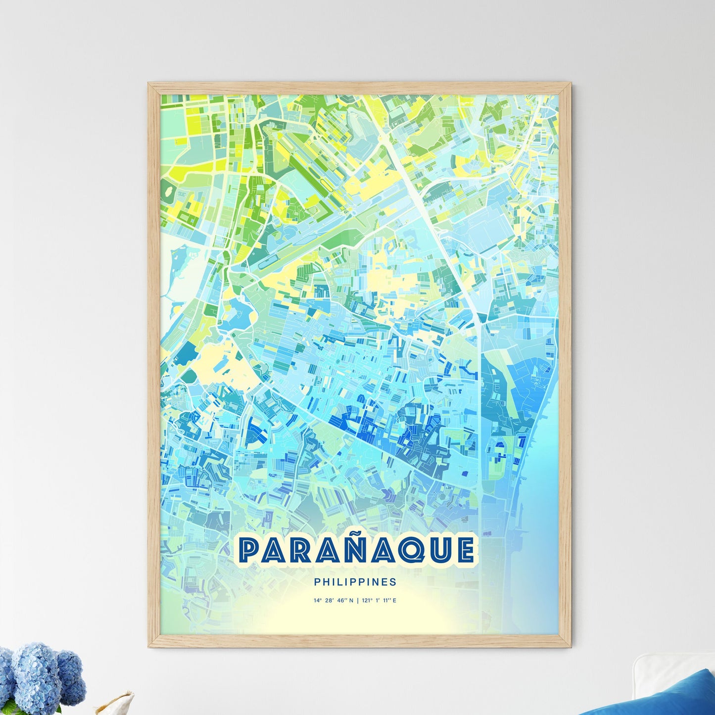 Colorful PARAÑAQUE PHILIPPINES Fine Art Map Cool Blue