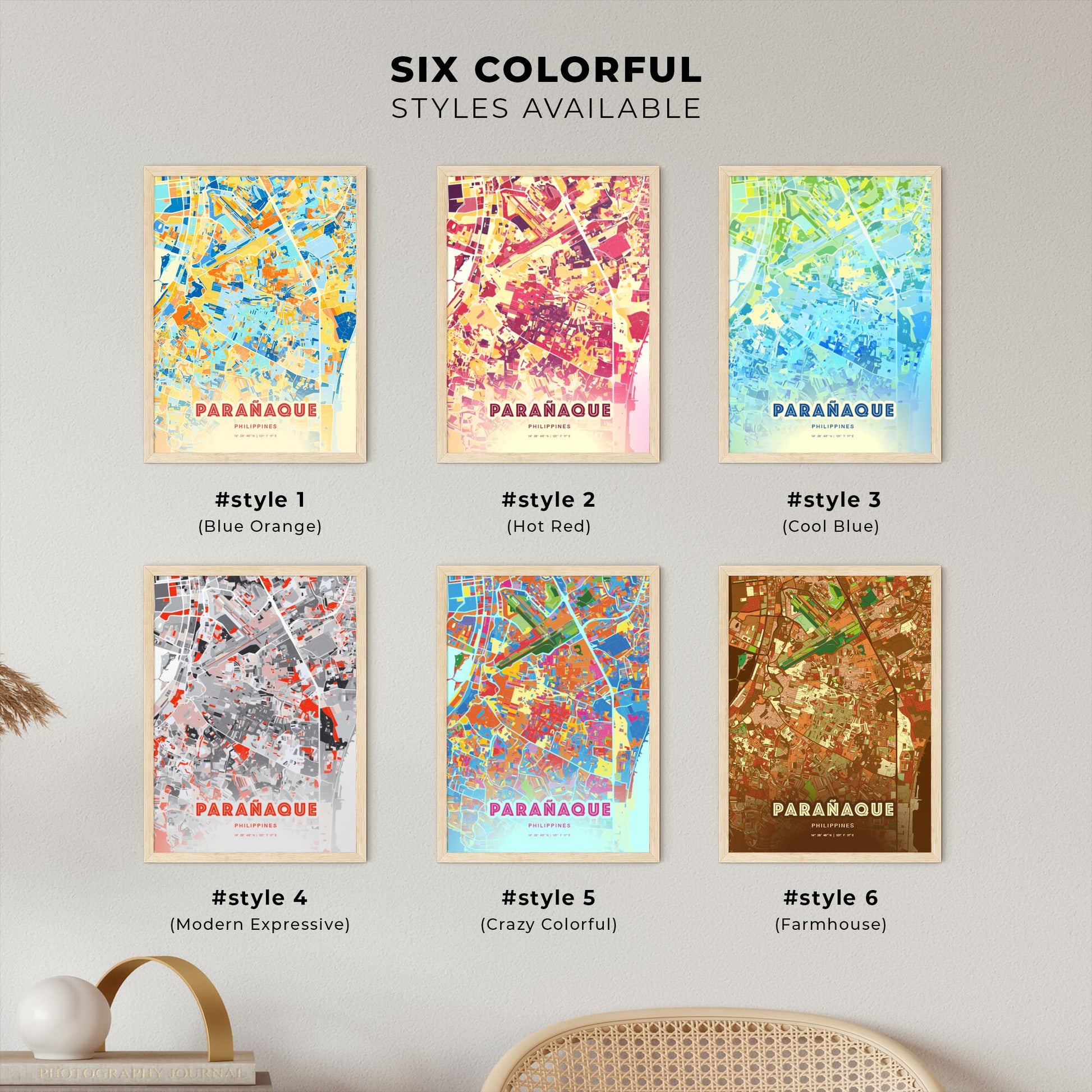 Colorful PARAÑAQUE PHILIPPINES Fine Art Map Blue Orange