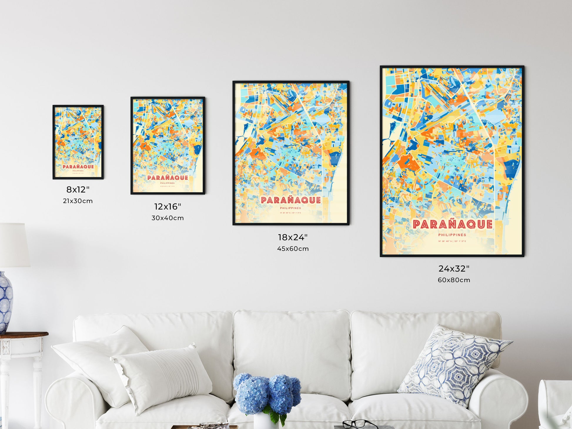 Colorful PARAÑAQUE PHILIPPINES Fine Art Map Blue Orange