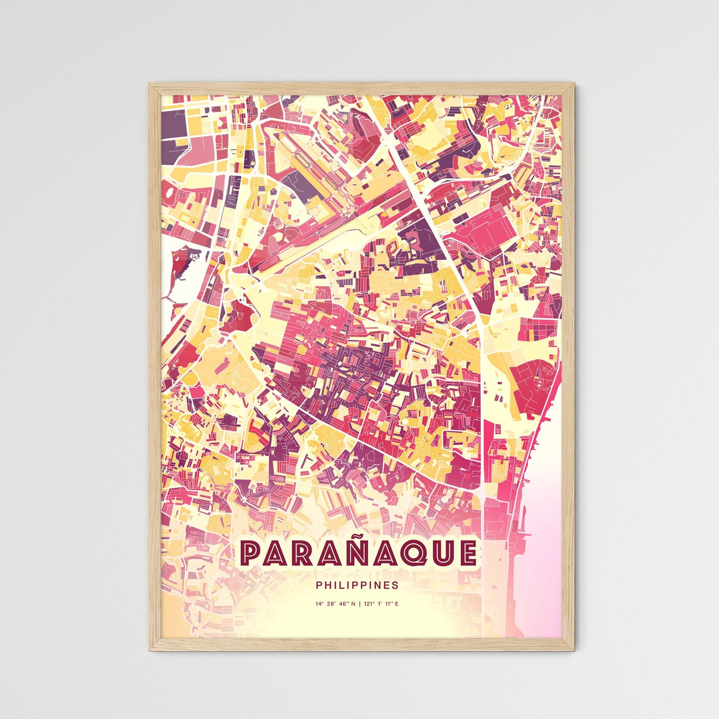 Colorful PARAÑAQUE PHILIPPINES Fine Art Map Hot Red