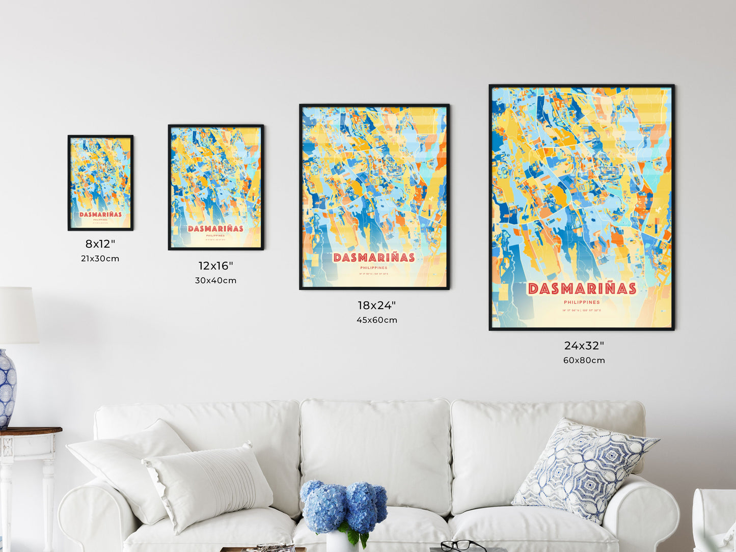 Colorful DASMARIÑAS PHILIPPINES Fine Art Map Blue Orange