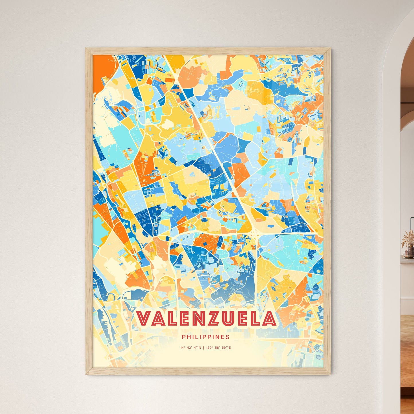 Colorful VALENZUELA PHILIPPINES Fine Art Map Blue Orange