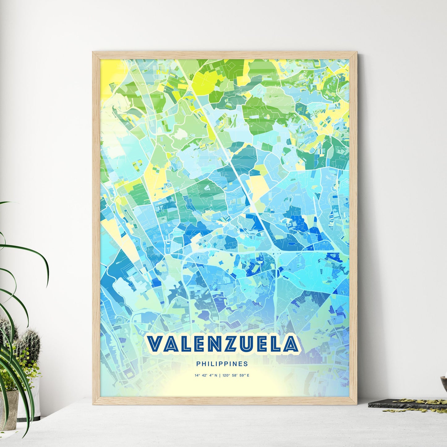 Colorful VALENZUELA PHILIPPINES Fine Art Map Cool Blue