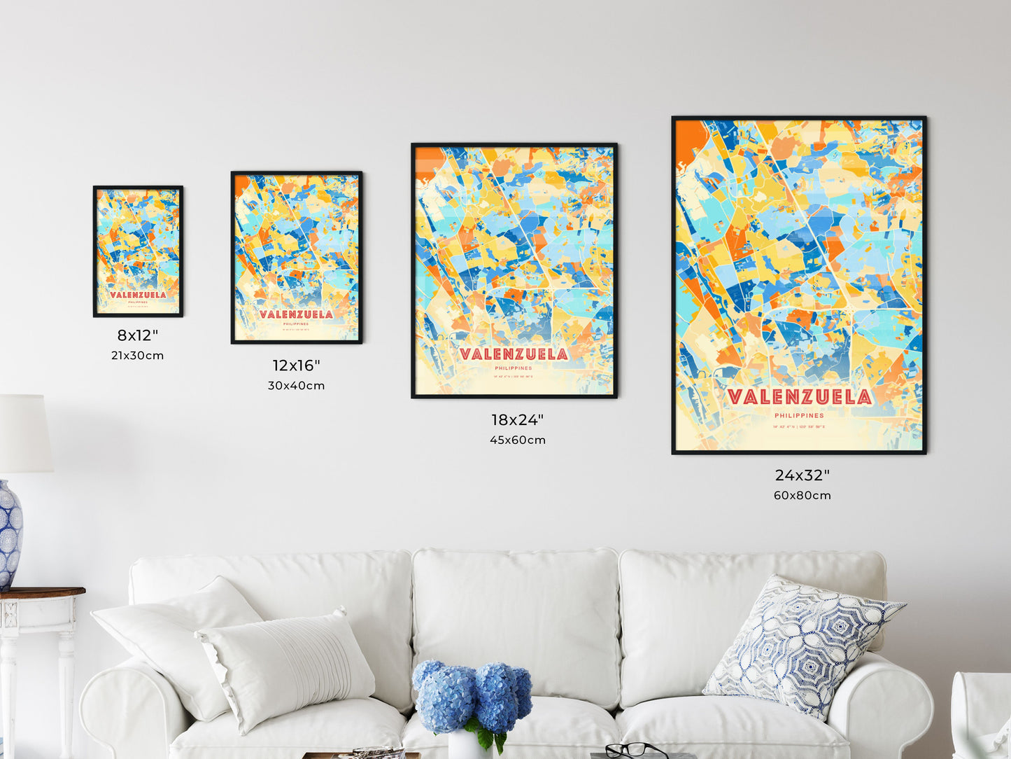 Colorful VALENZUELA PHILIPPINES Fine Art Map Blue Orange