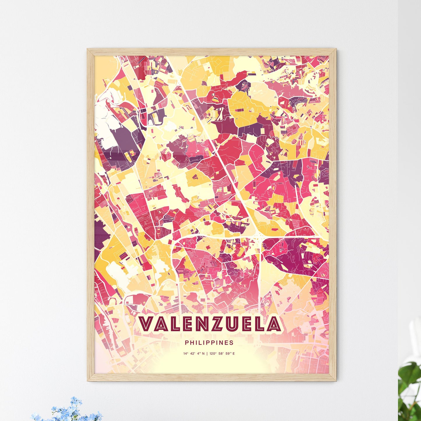 Colorful VALENZUELA PHILIPPINES Fine Art Map Hot Red