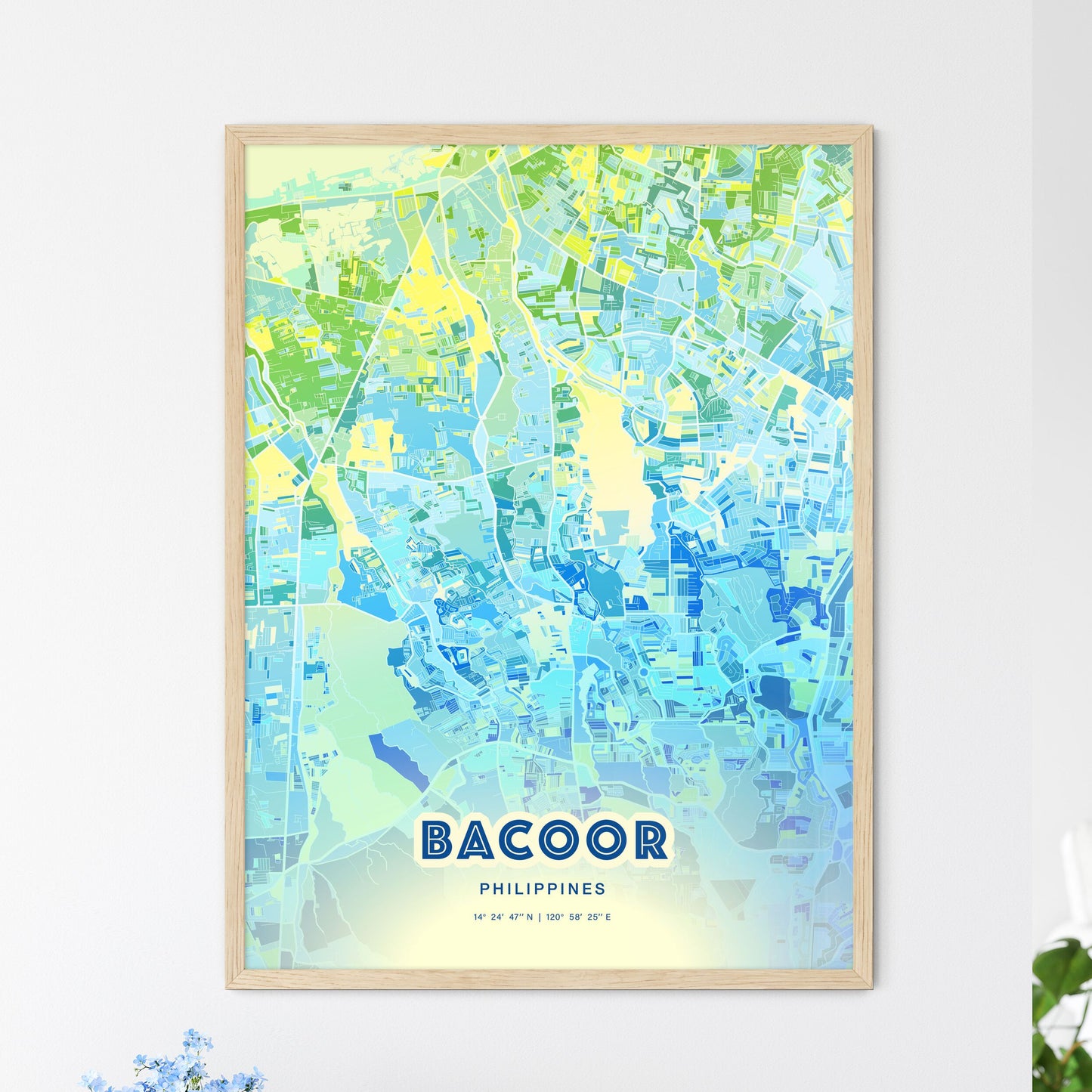 Colorful BACOOR PHILIPPINES Fine Art Map Cool Blue