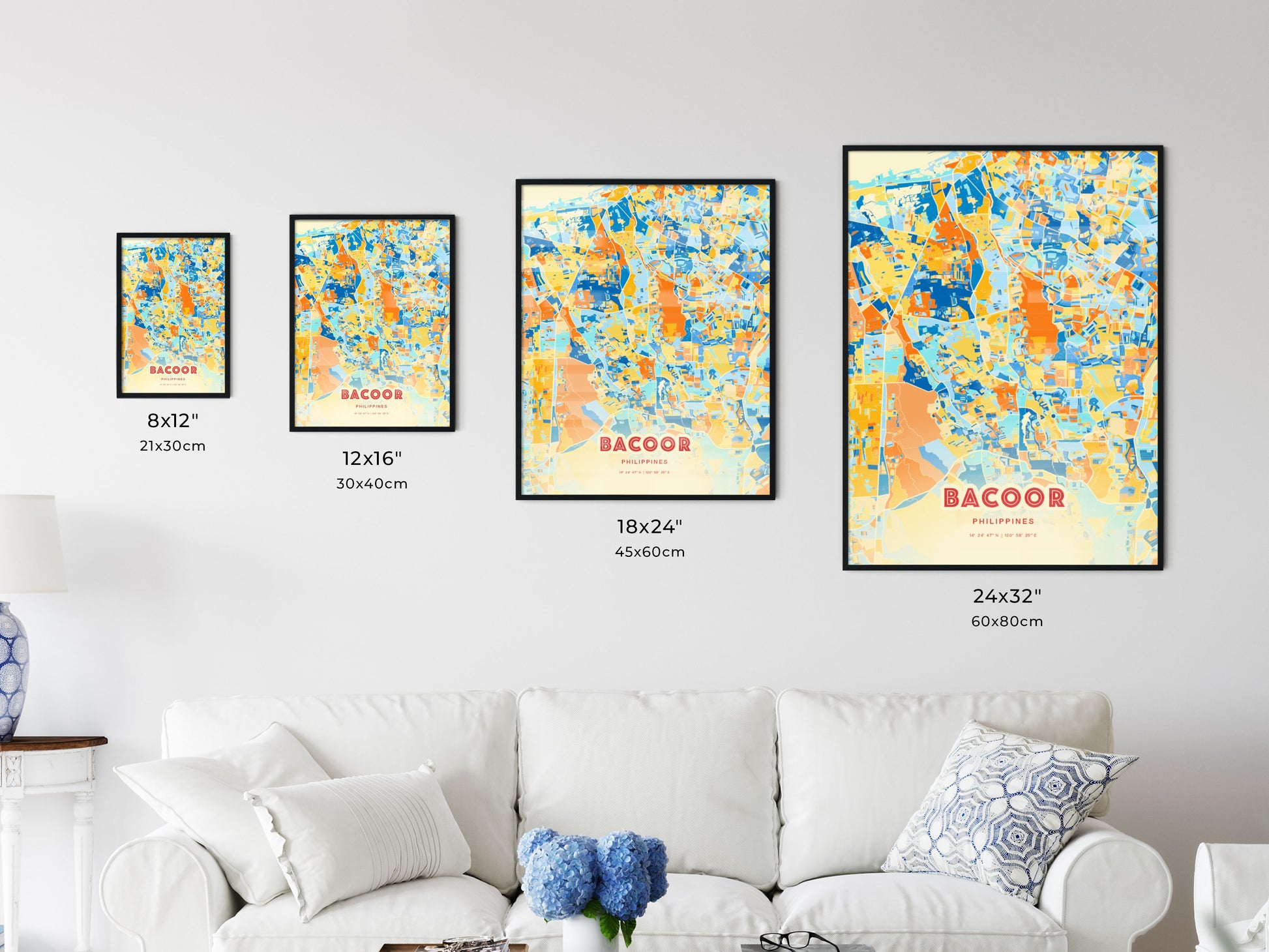 Colorful BACOOR PHILIPPINES Fine Art Map Blue Orange