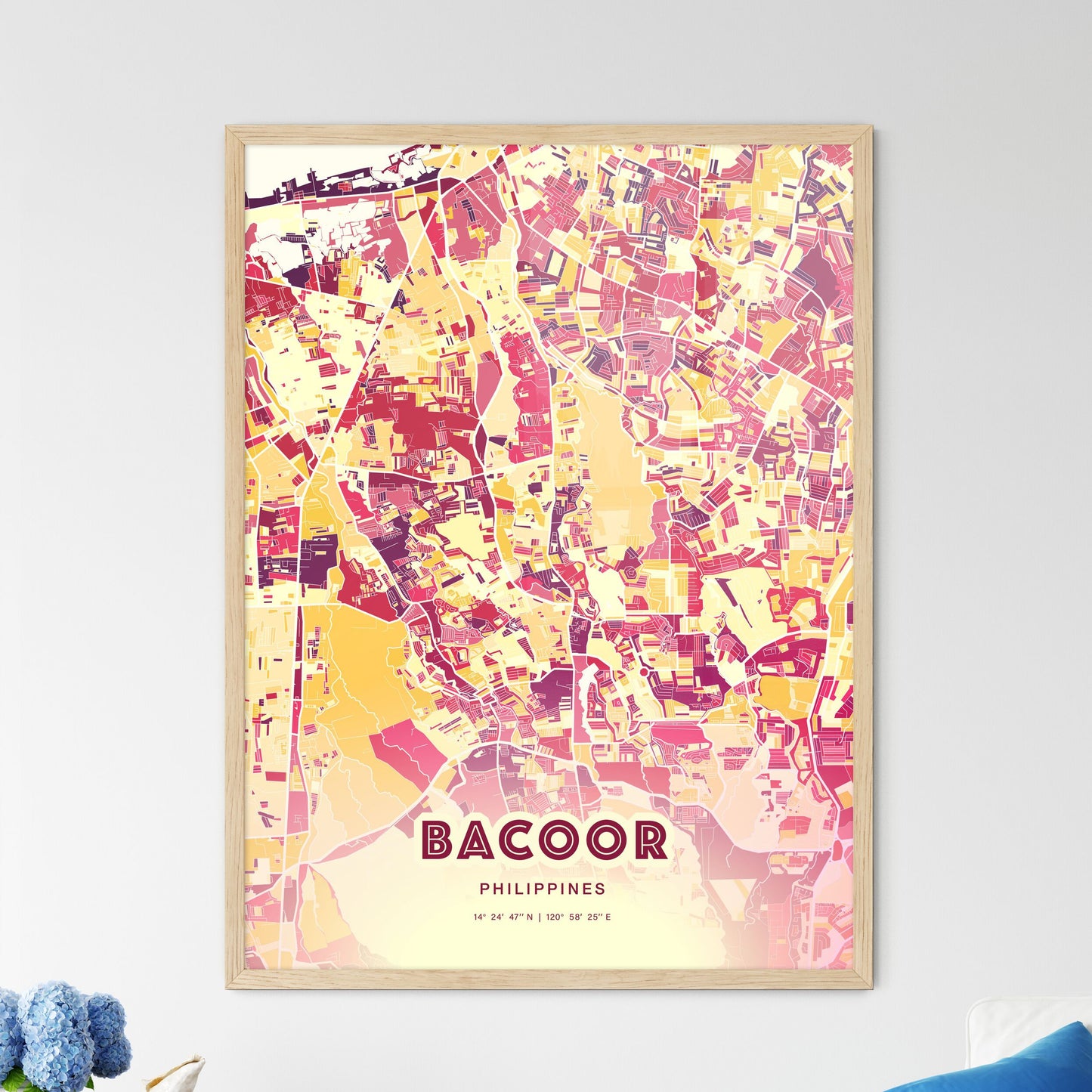 Colorful BACOOR PHILIPPINES Fine Art Map Hot Red