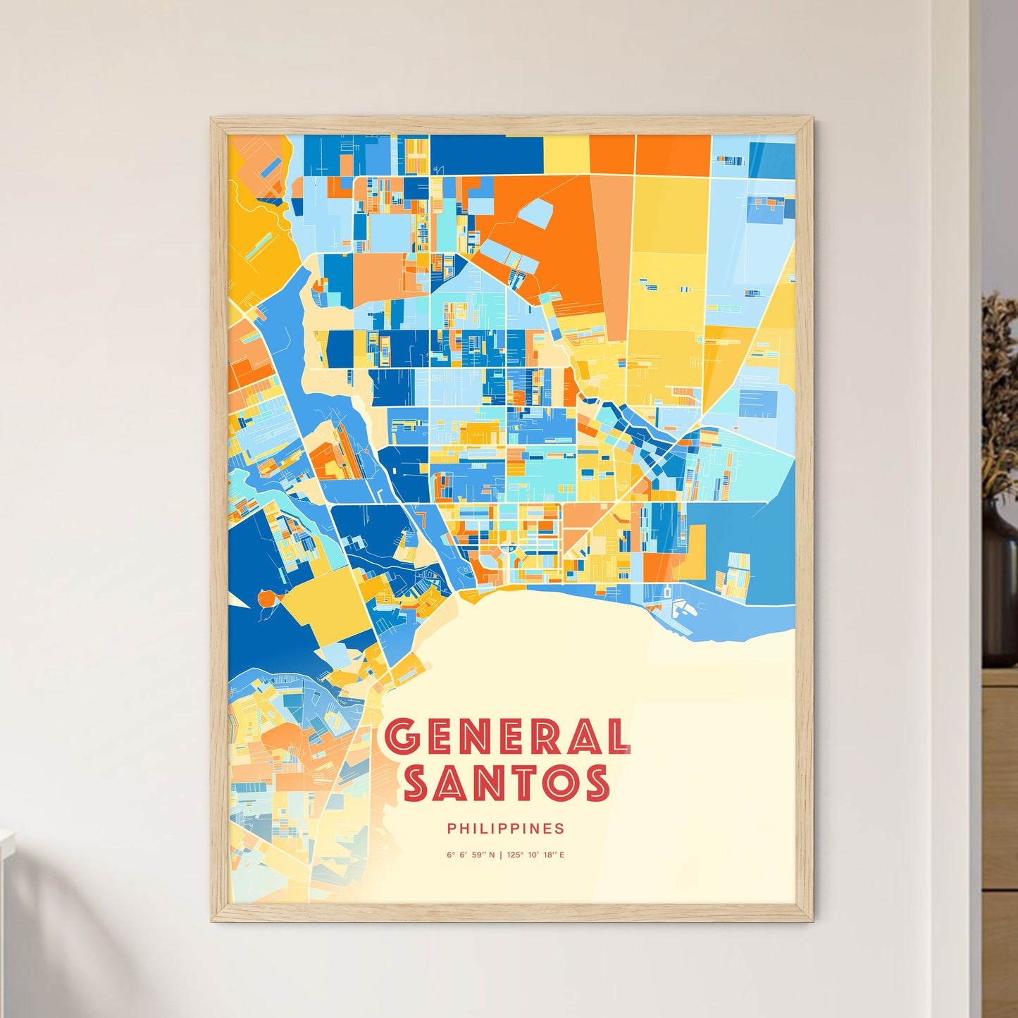 Colorful GENERAL SANTOS PHILIPPINES Fine Art Map Blue Orange